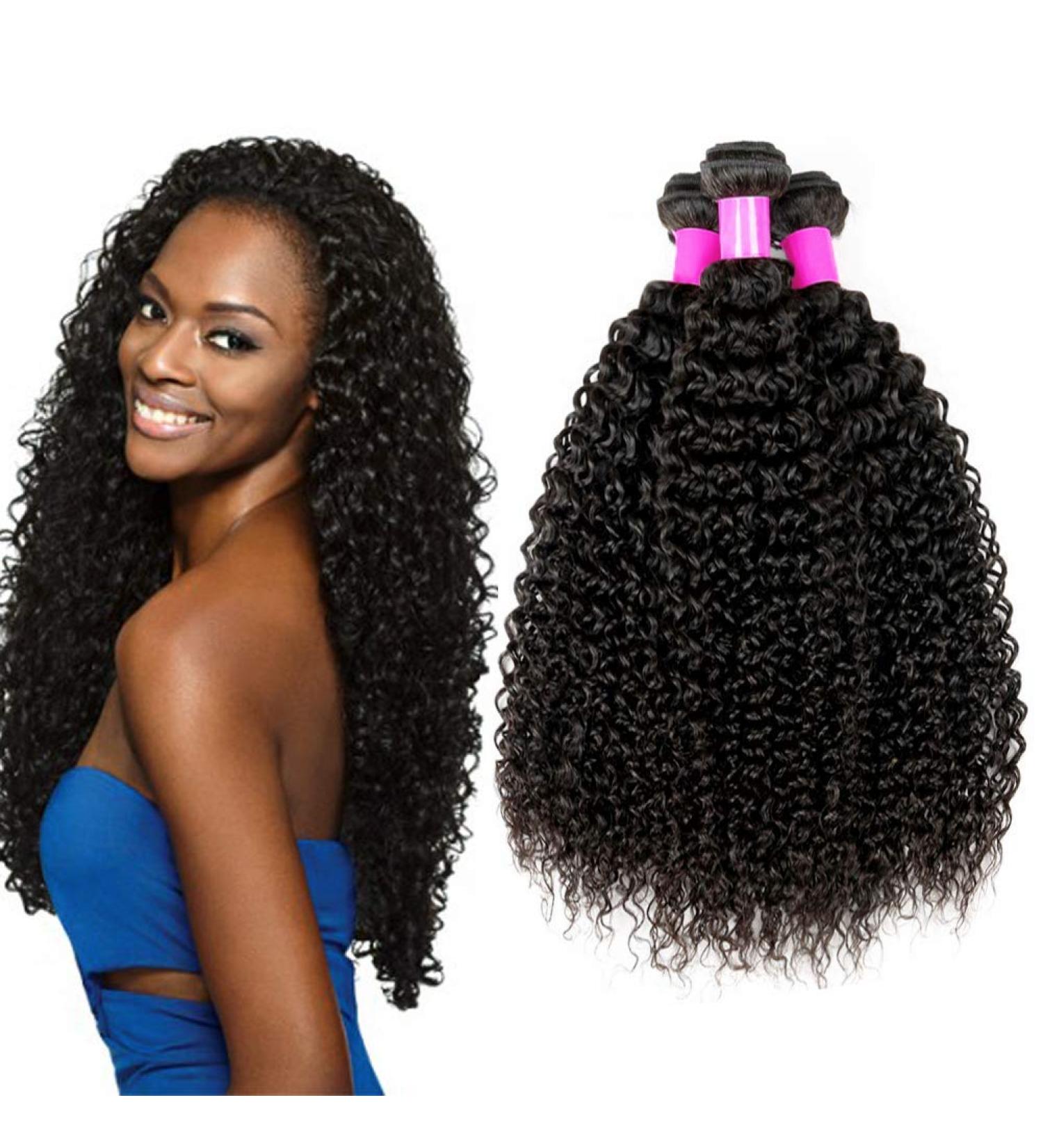 Ur Beautiful 8A Brazilian Curly Hair Bundles - 100% Remy Virgin Human Hair (16 18 20 Inch) - Kinky Curly Natural Black 300g - Buy Online on GoSupps.com