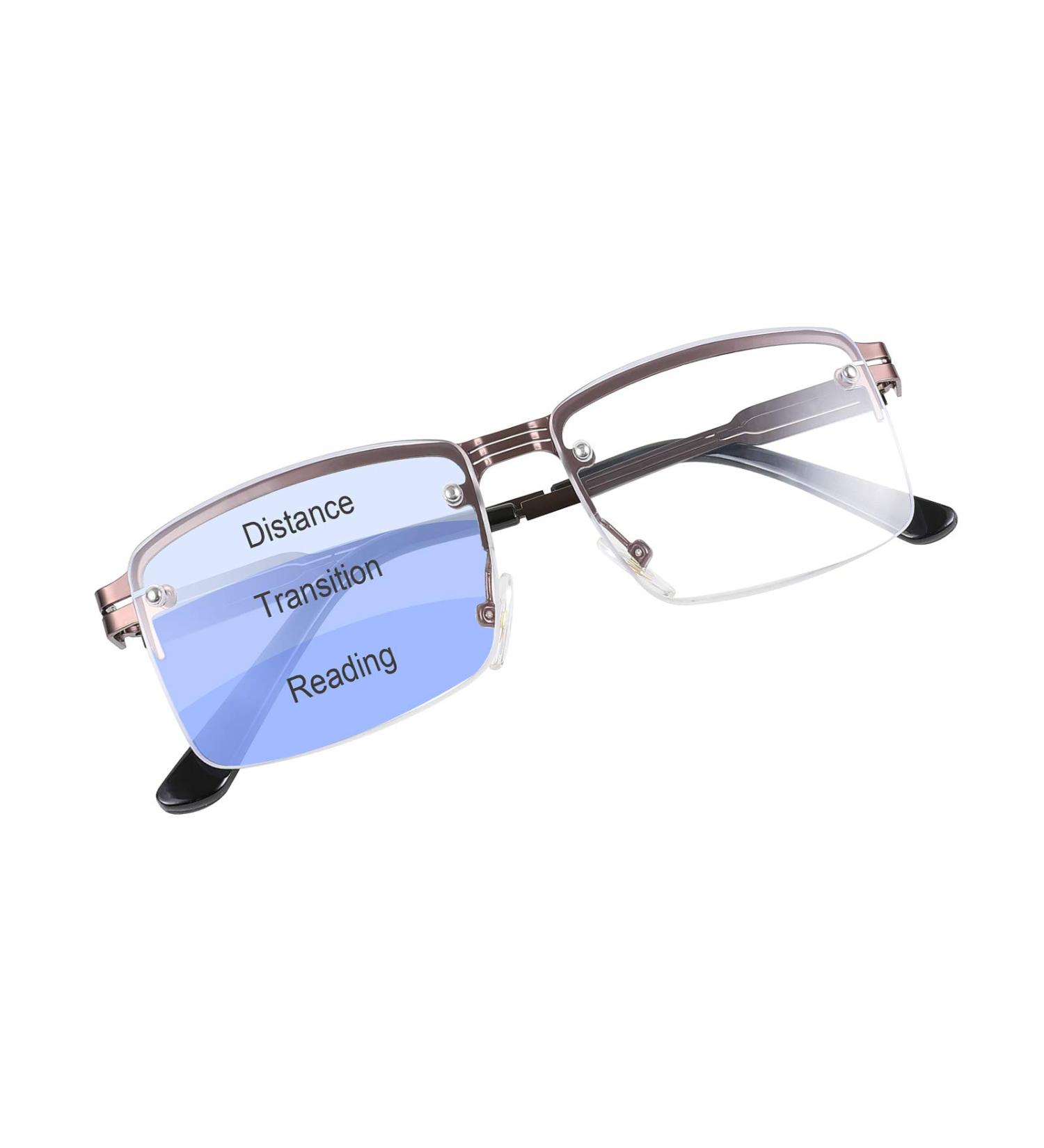 WANWAN Half Frame Progressive Blue Light Blocking Reading Glasses 2.5x - Anti-Reflective Metal Frame Men Readers - Coffe - Buy Online on GoSupps.com