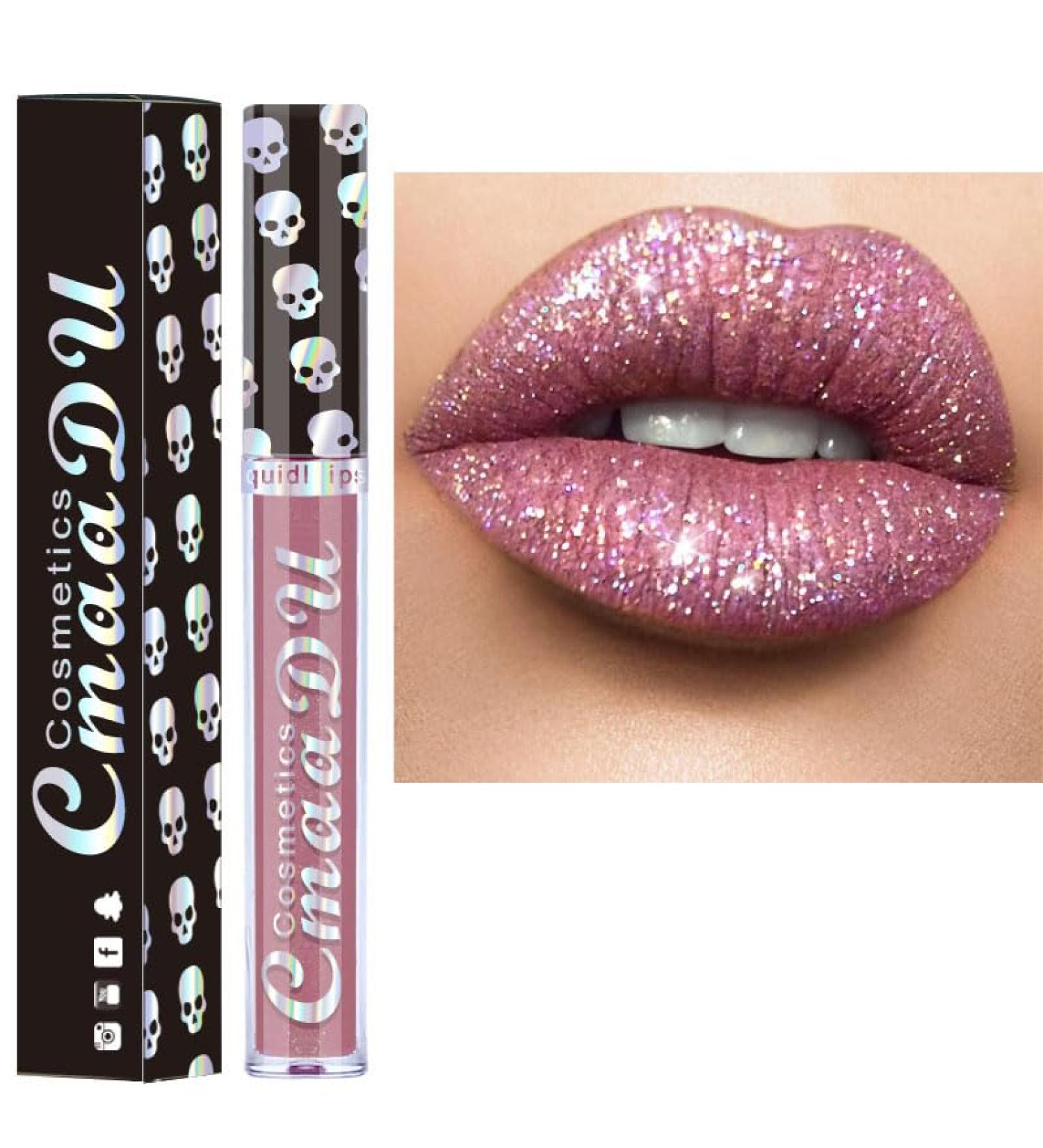AKARY Shimmer Liquid Lipstick - Long Lasting Waterproof Glitter Gloss Skull Diamond Metallic Finish High Pigment Nonstick Cup Lip Makeup for Women - 08 - Buy Online on GoSupps.com