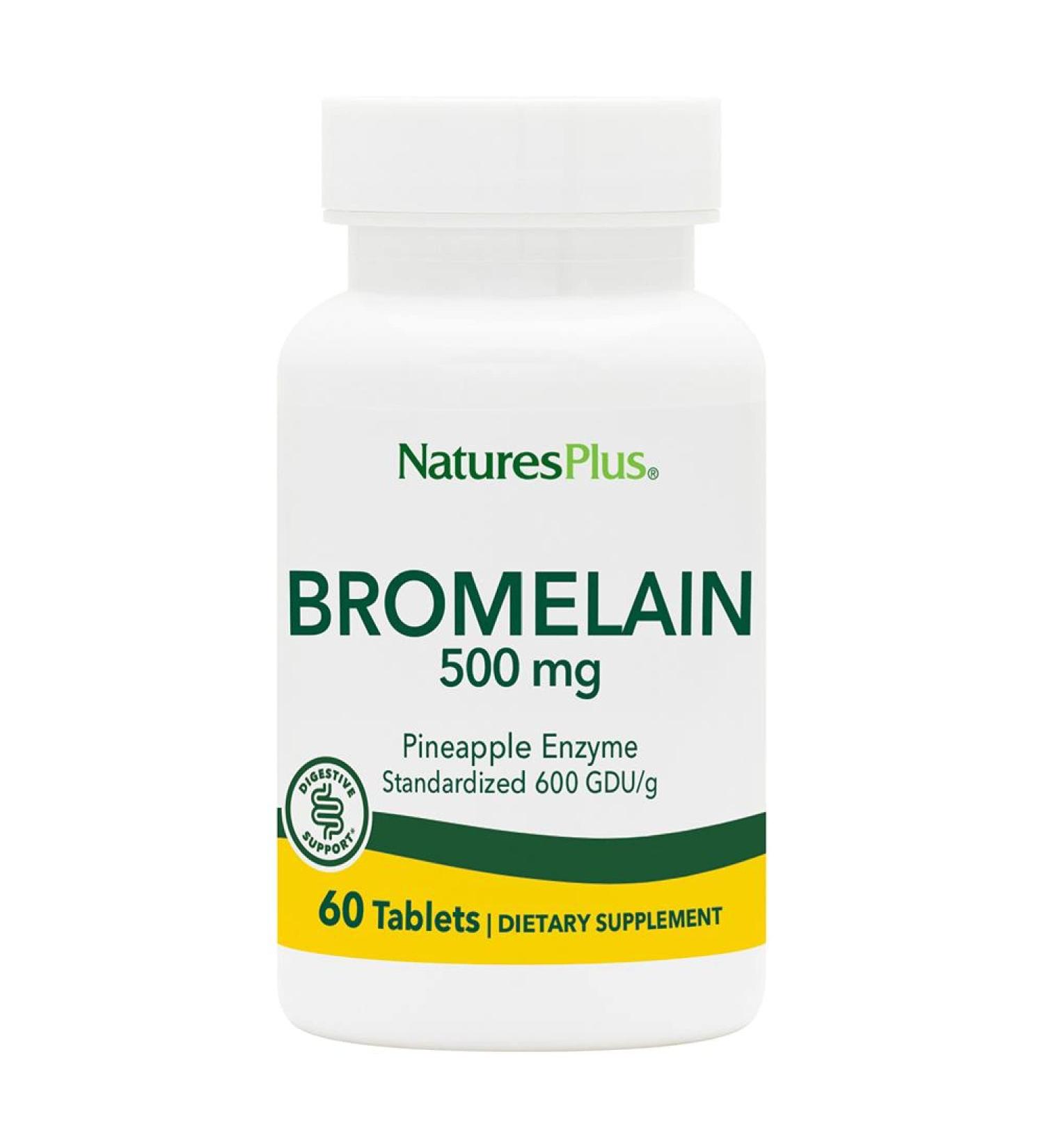 NaturesPlus Chewable Bromelain - 60 Tablets - Natural Proteolytic Enzyme Supplement - Supports Digestion Joint & Muscle Health - Vegan Gluten Free - 60 Servings 60 Vegetarian Tablets - Buy Online on GoSupps.com