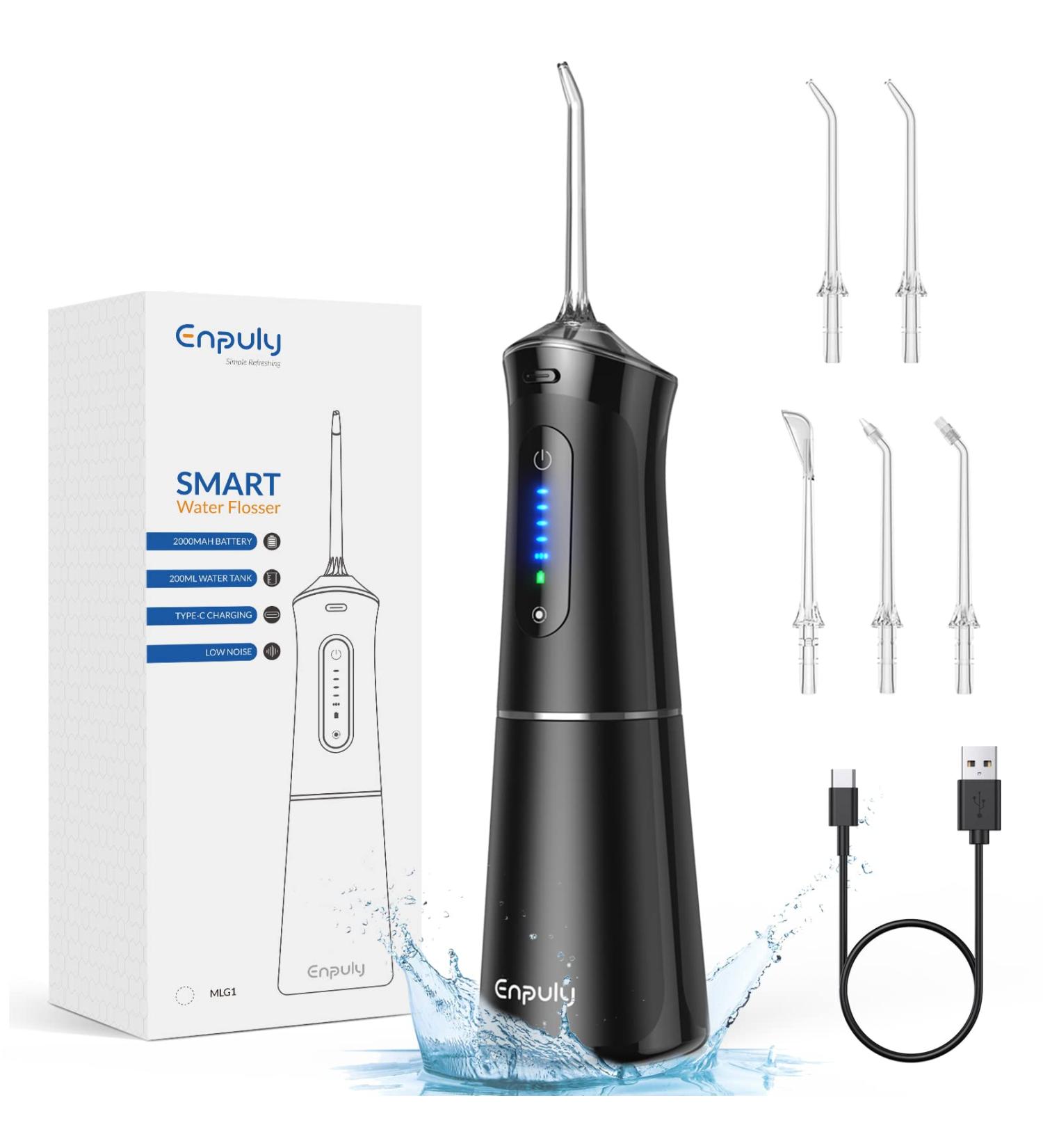 ENPULY Cordless Rechargeable Water Dental Flosser - 5 Modes, Portable & Waterproof Teeth Cleaner for Home & Travel (Black) - Buy Online on GoSupps.com