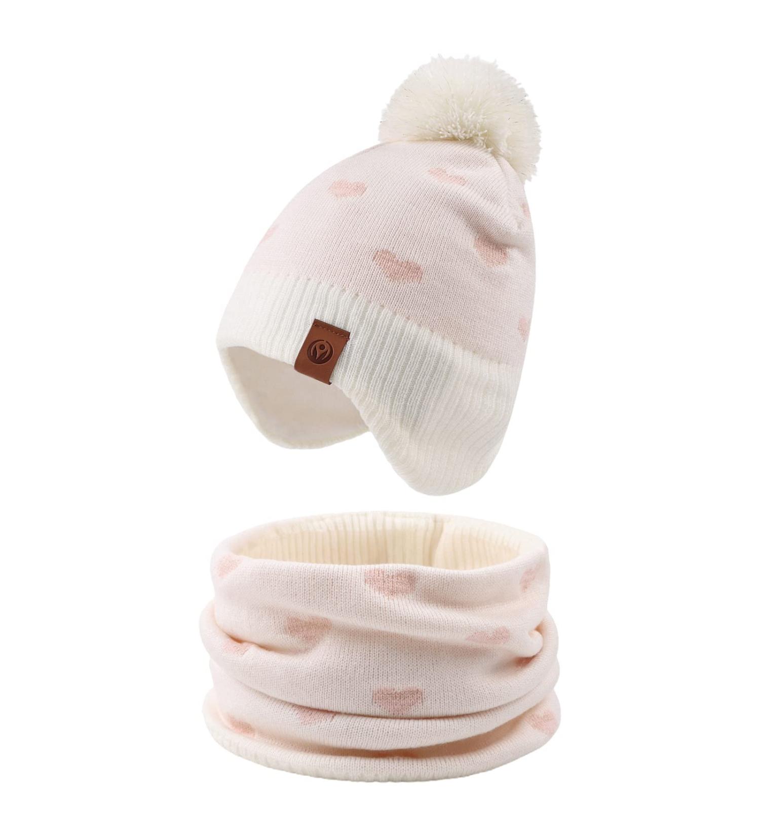 XIAOHAWANG Knitted Baby Hat with Pompom, Fleece Lining | White Toddler Beanie for Boys & Girls 9-24 Months - Buy Online on GoSupps.com