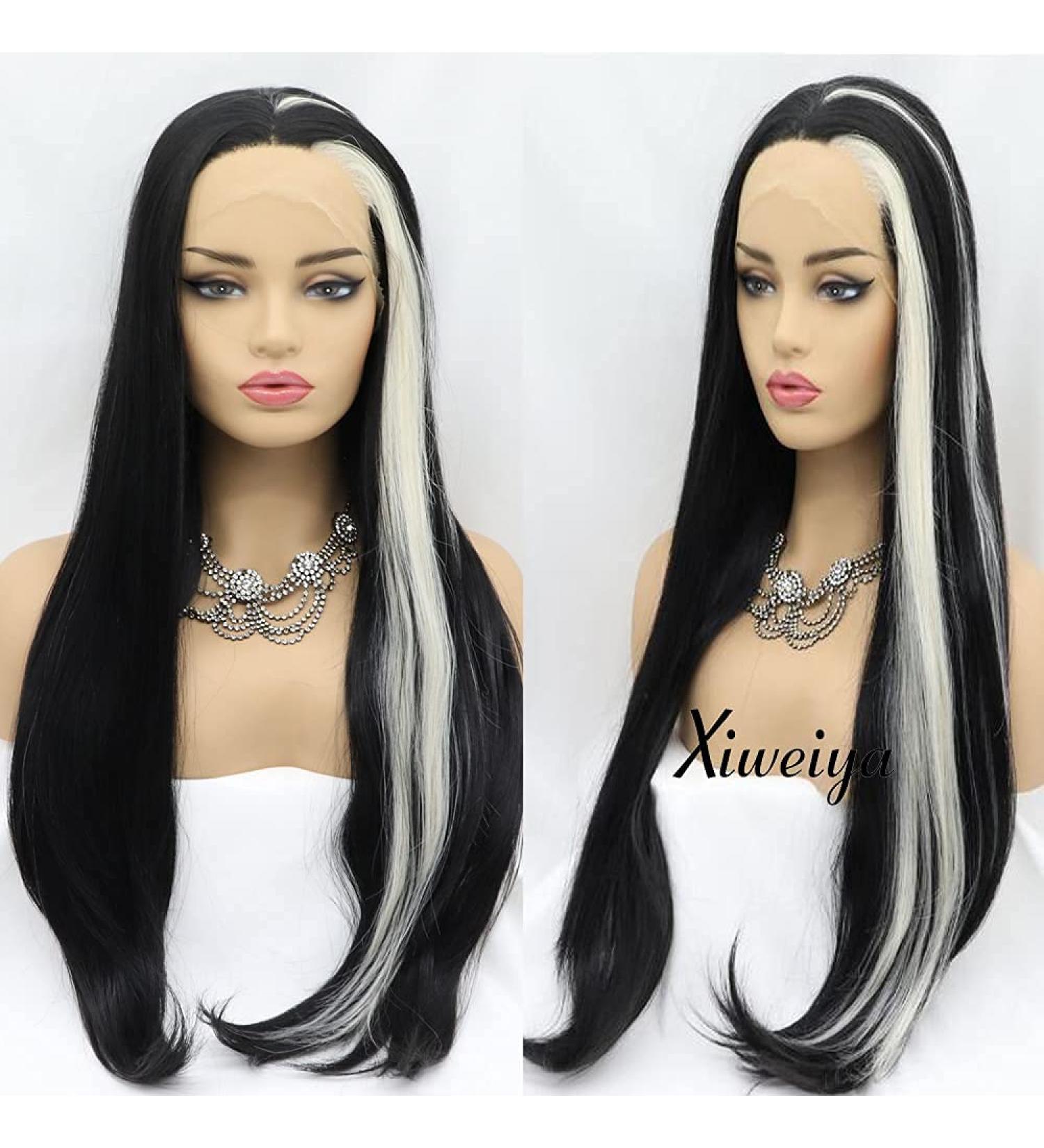 Shop Long Black Lace Front Wig with White Highlights - Soft Smooth Heat-Resistant Mermaid Hair for All Occasions - Buy Online on GoSupps.com