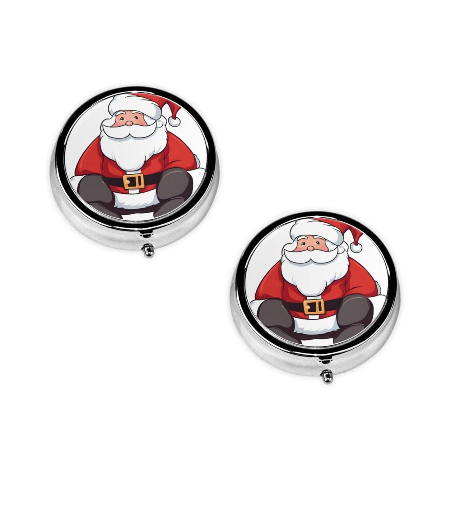 Cute Santa Claus Round Pill Box - Portable 3 Compartment Medicine Organizer for Travel & Vitamins - Buy Online on GoSupps.com