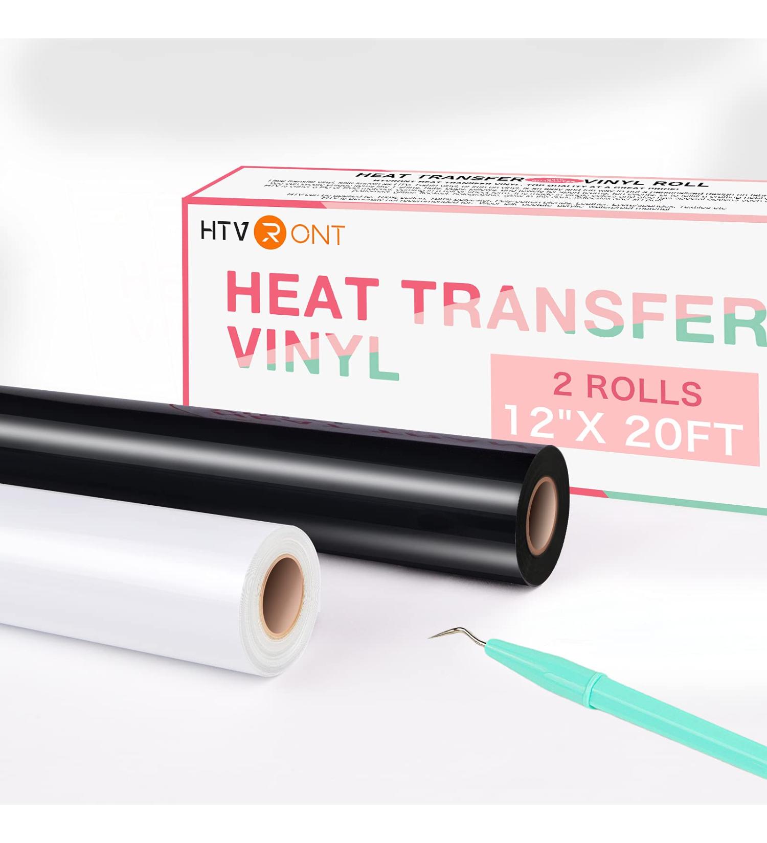 HTV Vinyl Rolls - Black & White Heat Transfer Vinyl - 12x20ft - Easy Cut & Weed for Shirts - Iron on Vinyl for Cricut & Cameo - 12x20ft Per Roll - Buy Online on GoSupps.com