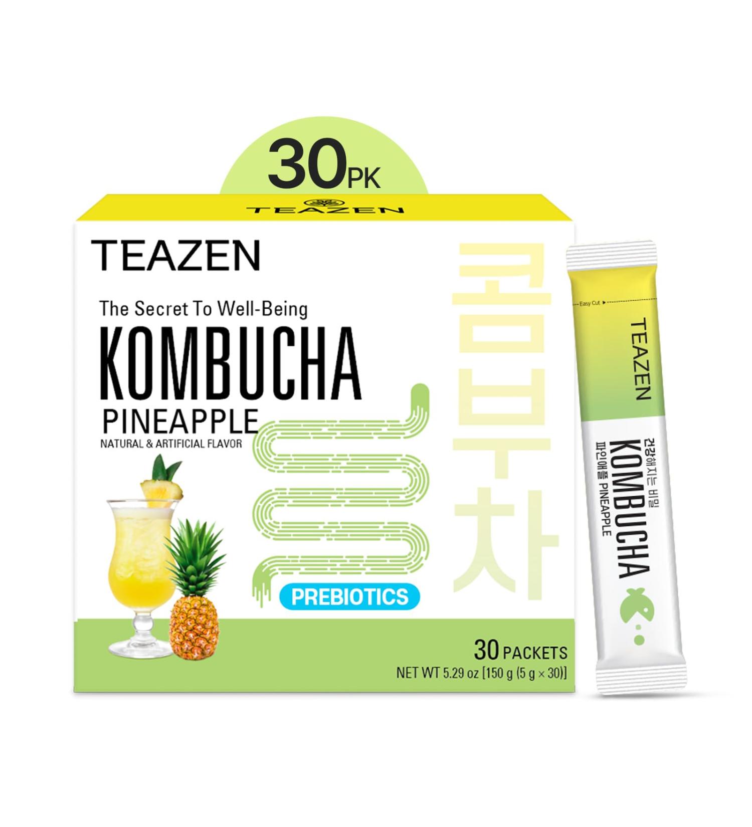 TEAZEN Lemon Flavor 30 Stick Pack Kombucha Powder Drink Mix (Lemon 30 Sticks x 1.76oz) - Buy Online on GoSupps.com