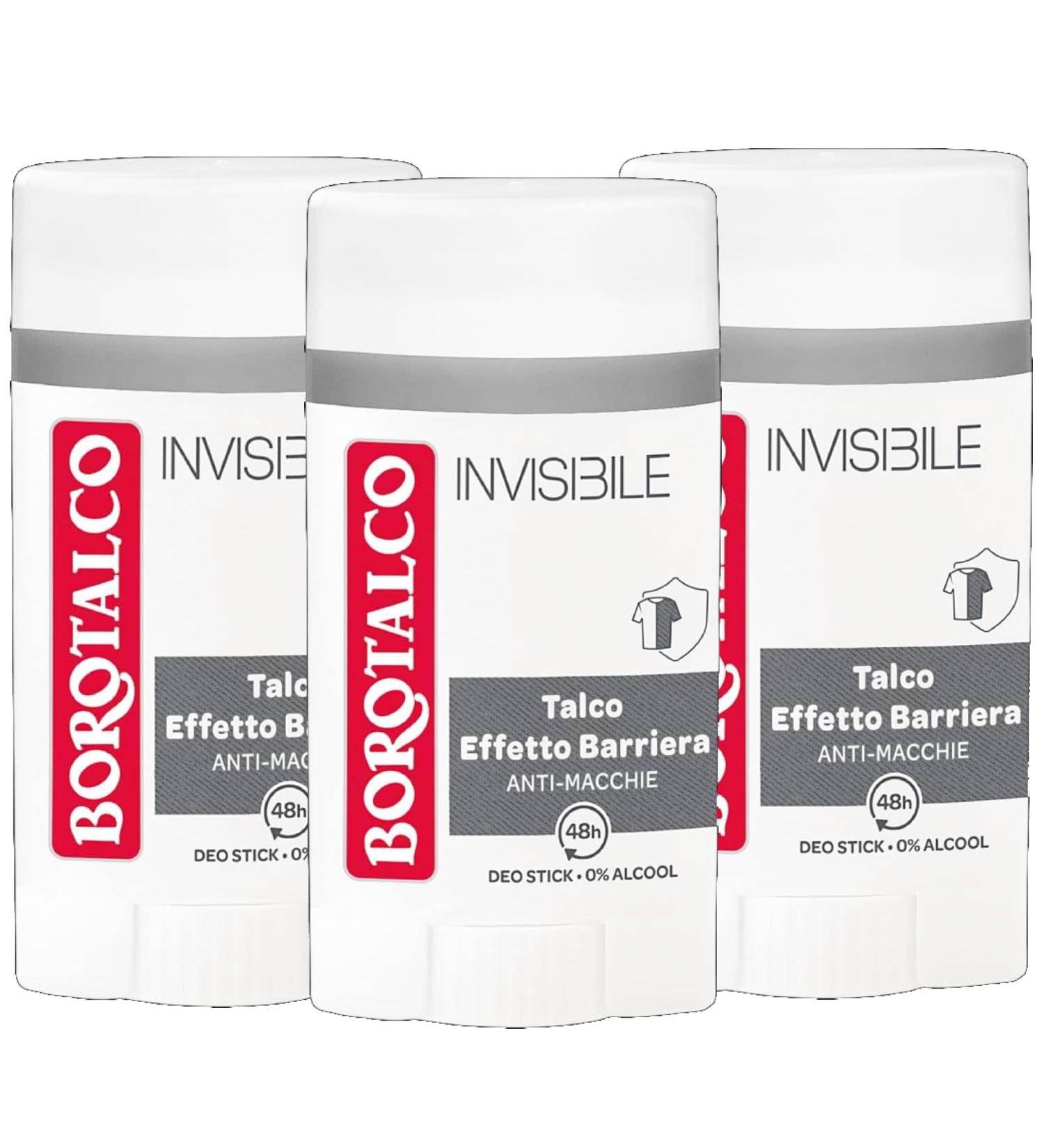  Borotalco Borotalco Invisible Deodorant for Men Talc Barrier Effect Anti-Stain Alcohol-Free 48H Stick 40ml (3) - Buy Online on GoSupps.com