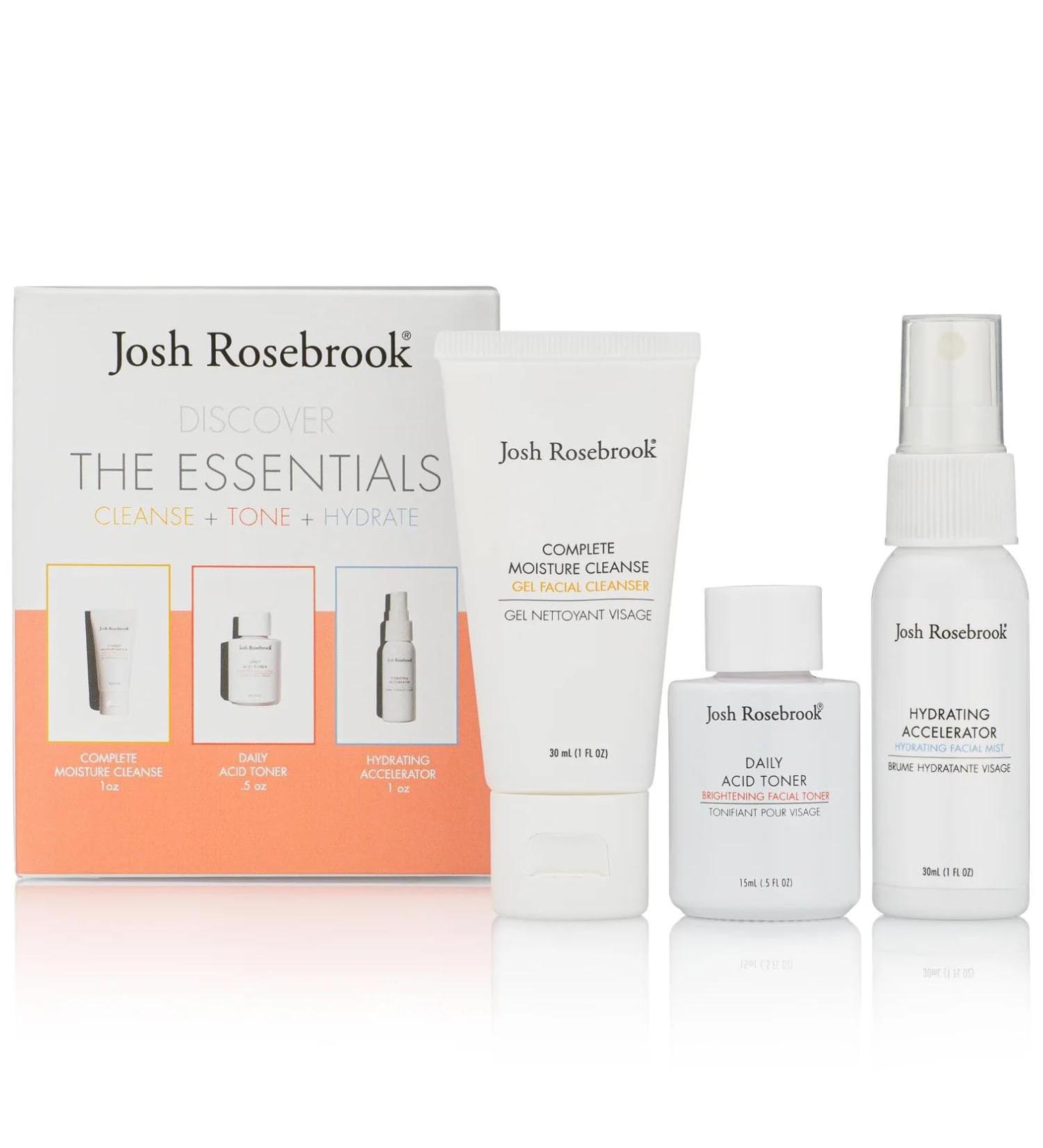 Josh Rosebrook Essentials Kit | Travel Size Cleanse Tone & Hydrate Skincare Set | Complete Moisture Cleanse Daily Acid Toner & Hydrating Accelerator  - Buy Online on GoSupps.com