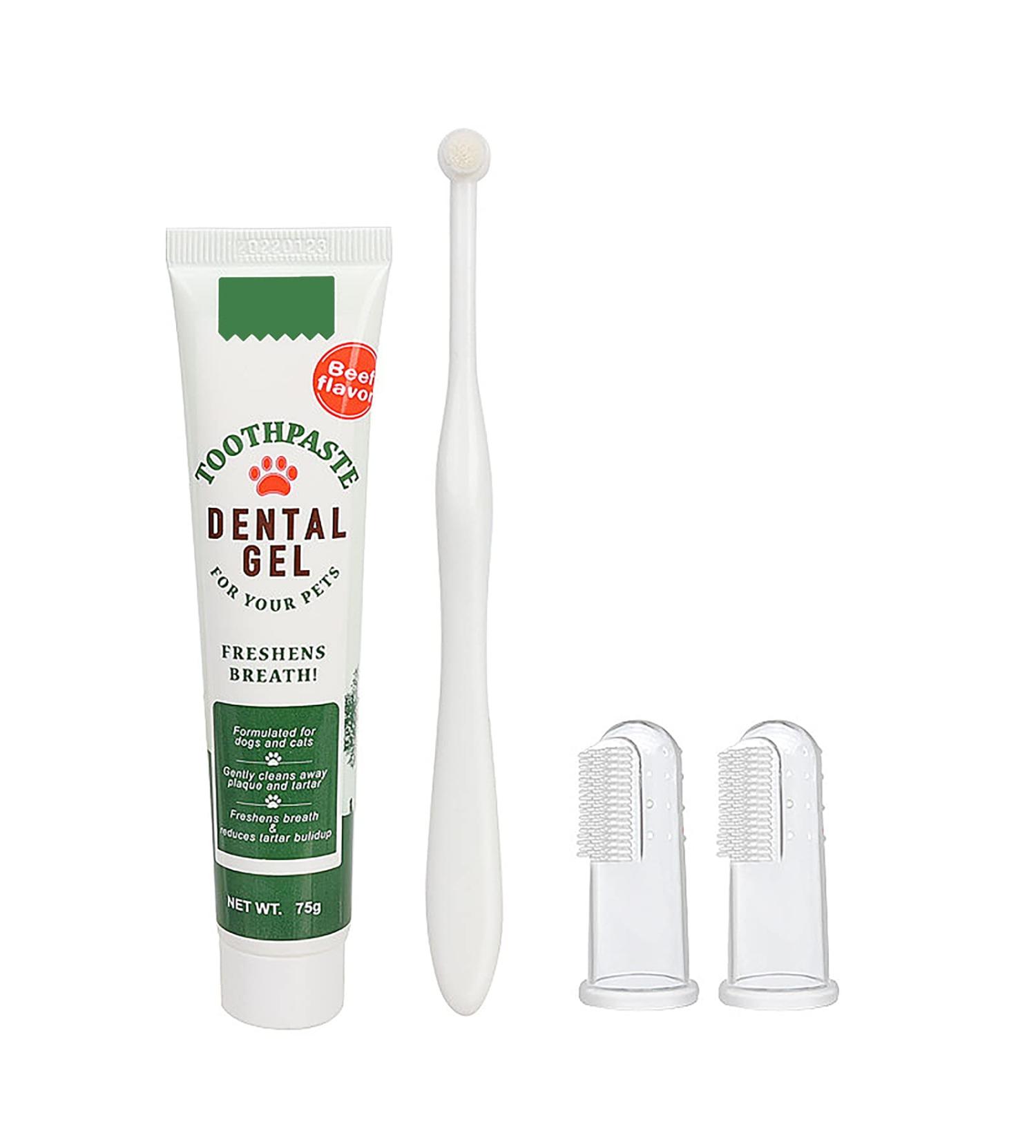 Pet Dog & Cat Toothbrush Kit | Beef Flavor Toothpaste for Fresh Breath & Plaque Removal | 360 Teeth Cleaning | Health Supplies - Buy Online on GoSupps.com