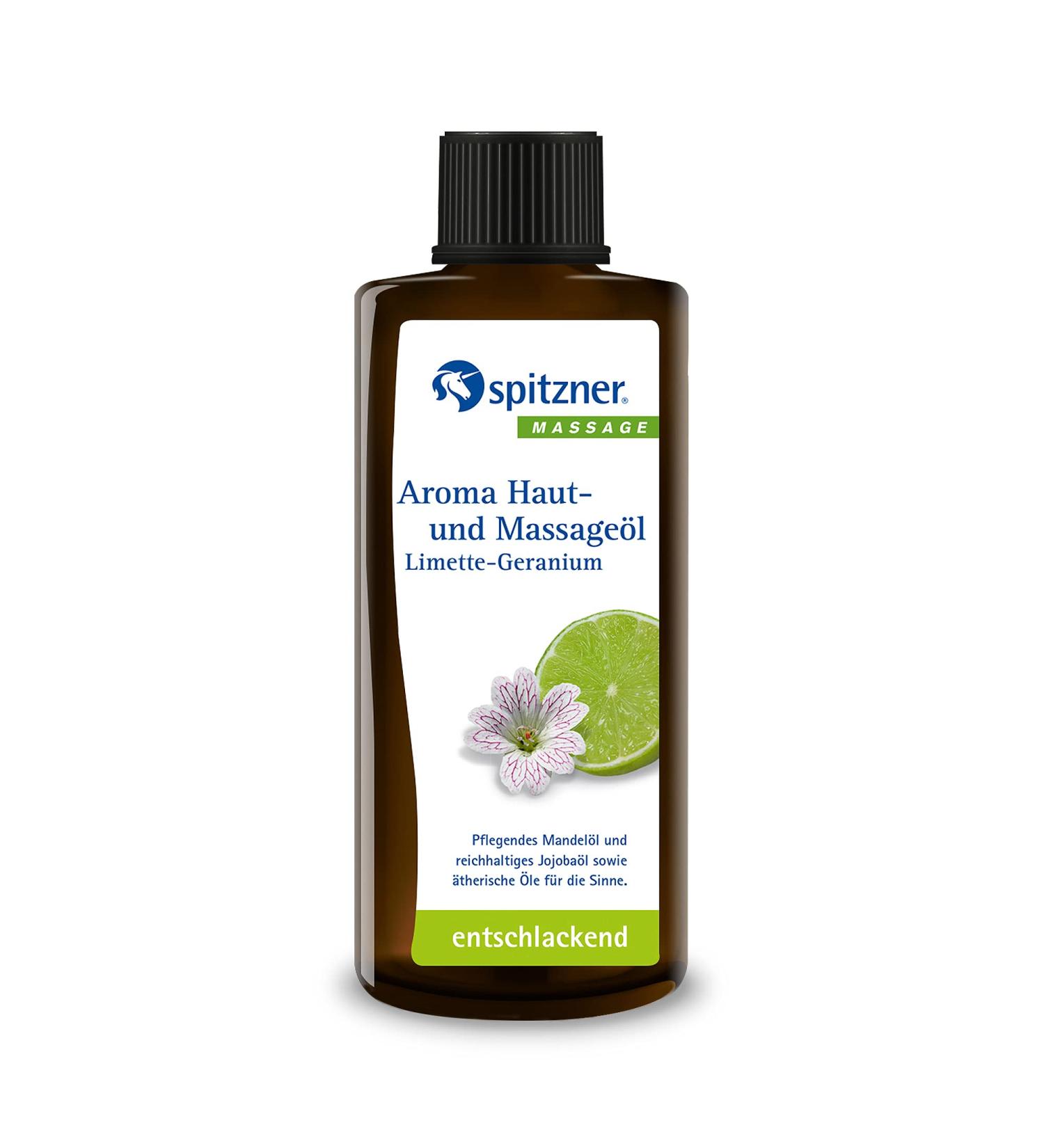 Spitzner Aroma Skin & Massage Oil - Lime-Geranium (190 ml) | Detoxifying Jojoba & Almond Oil Blend | Preservative-Free Essential Oils - Buy Online on GoSupps.com