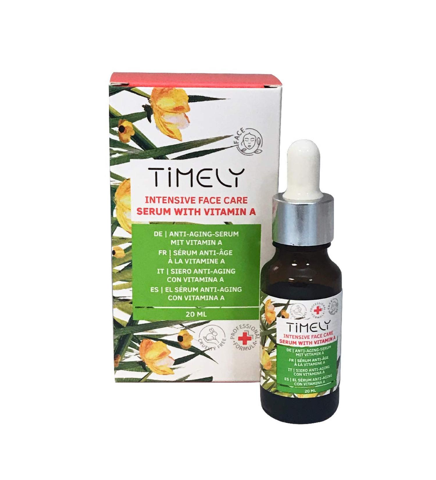 TiMELY Intensive face care serum with vitamin A 20 ml vitamin E sweet almond oil argan oil retinol anti aging eliminates redness helps to lighten sun spots - Buy Online on GoSupps.com