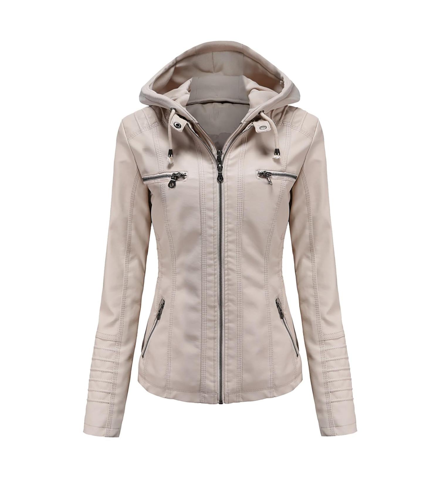Buy Hehiy Women's Casual Faux Leather Biker Jacket - Stylish Winter Jacket in Black & Beige (S-5XL) - Buy Online on GoSupps.com