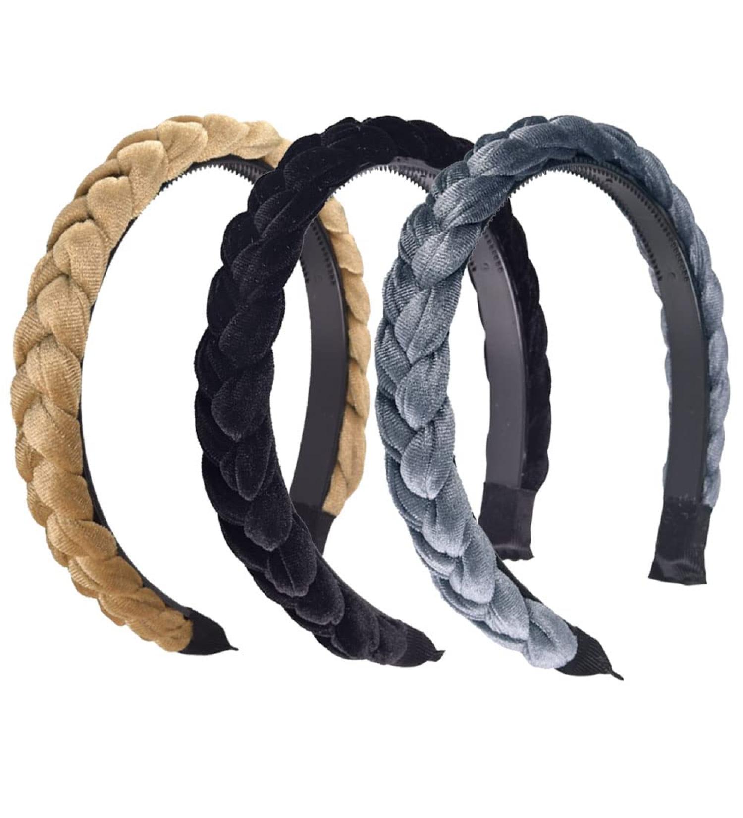 Zasvec 3-Piece Elastic Hair Bands - Slipproof Flannel Twisted Headbands for Women | Wide Hair Ripe in 3 Colors - Buy Online on GoSupps.com