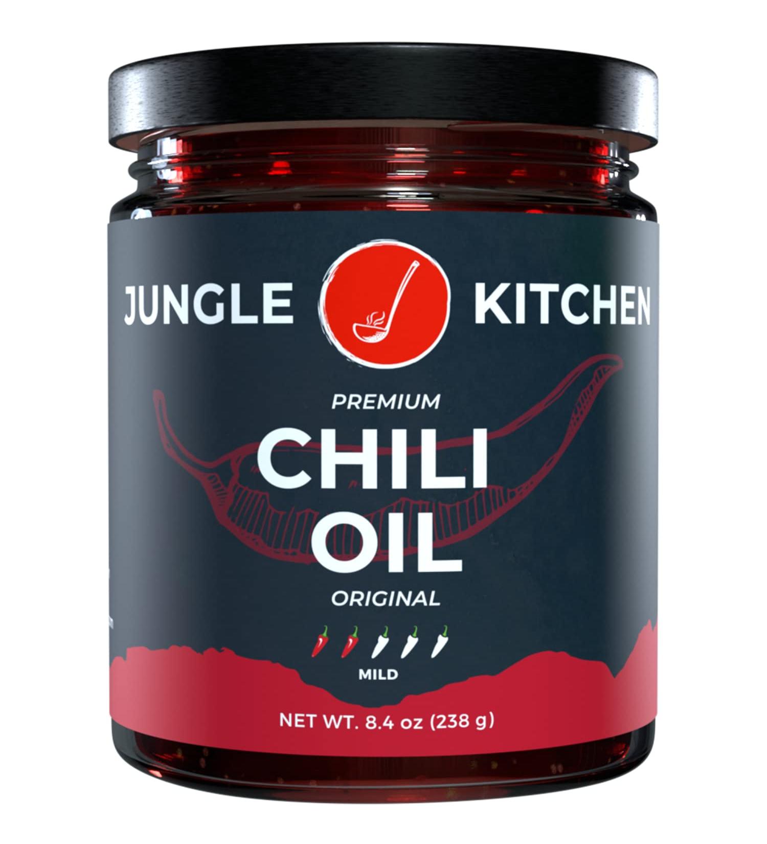 Jungle Kitchen Mild Chili Crisp Oil Sauce - 8.4 oz | Vegan & Gourmet | Perfect for Meats, Stir Fry & Vegetables | Made in USA - Buy Online on GoSupps.com