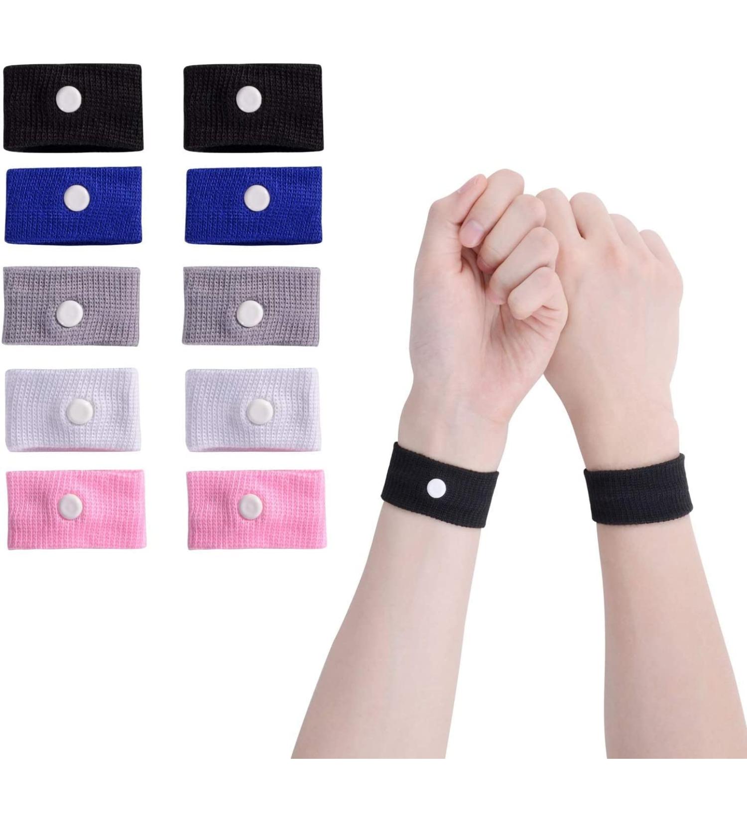 Motion Sickness Bands - 5 Pairs Anti-Nausea Wristbands for Car, Sea, Flying, Travel - Relief for Morning Sickness - Black/Blue/Grey/Pink/White - Buy Online on GoSupps.com