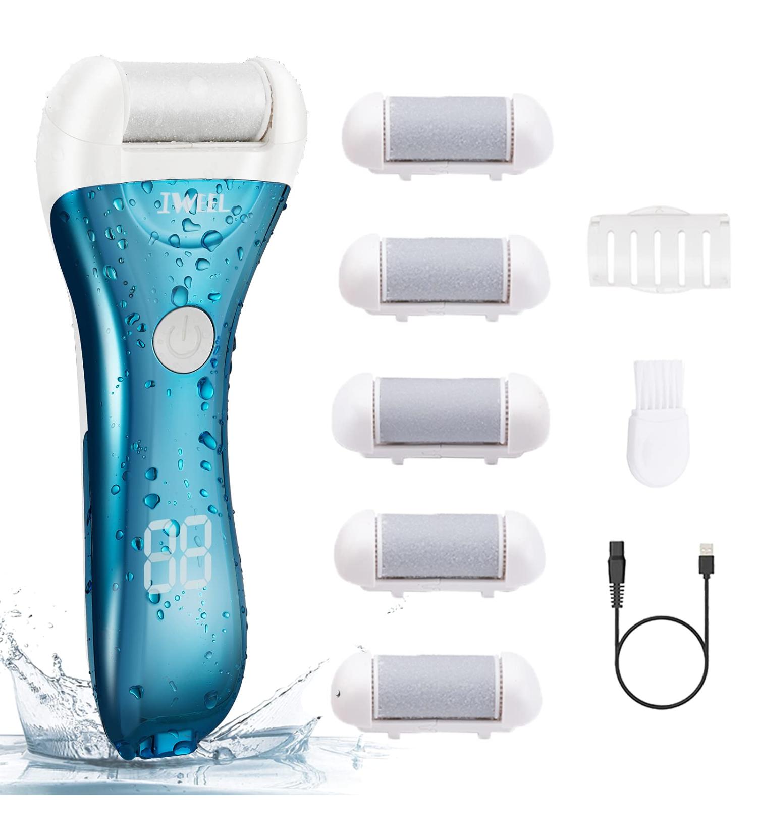 Electric Callus Remover - Rechargeable Foot Scrubber with 5 Roller Heads | Waterproof Pedicure Kit for Cracked Heels | Chromed Blue - Buy Online on GoSupps.com