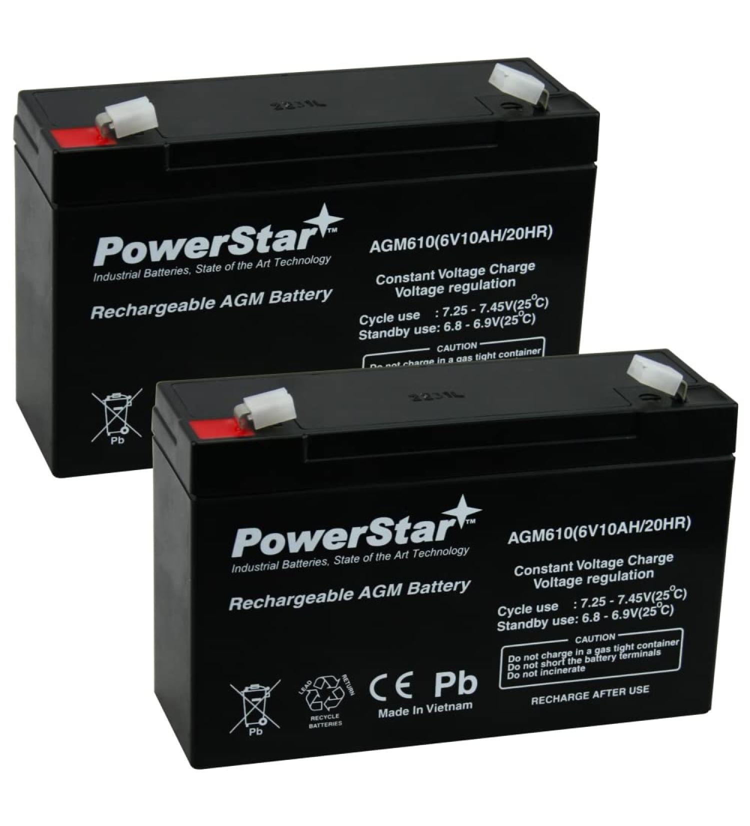 PowerStar 2 Pack 6V 10AH SLA Battery RBC52 for Tripplite | 2 Year Warranty | International Shipping Available - Buy Online on GoSupps.com