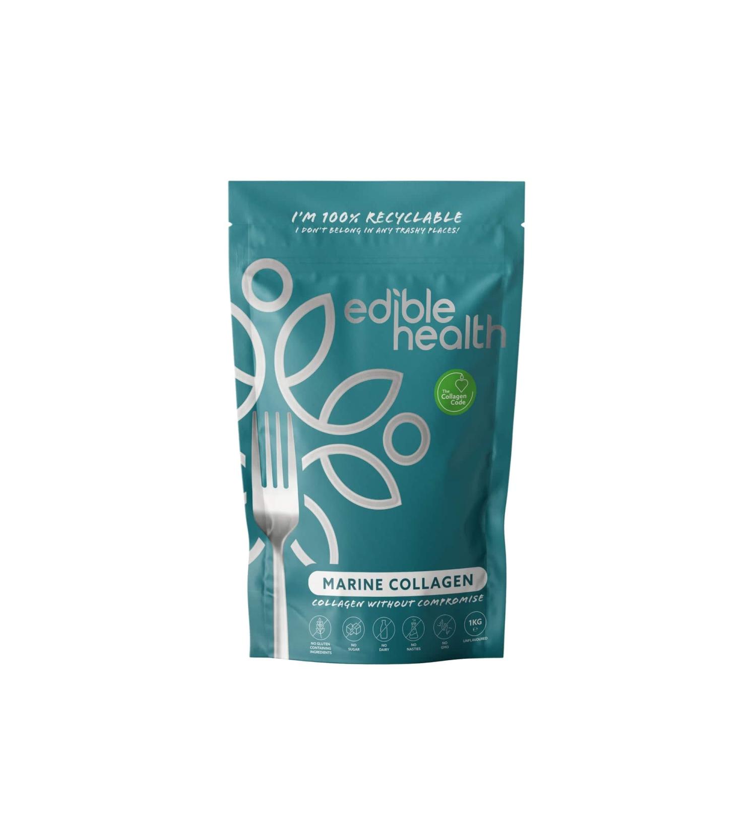 Hydrolysed Marine Collagen Peptides Powder - High Protein, Carb-Free Supplement - 1Kg Pouch - Edible Health - Buy Online on GoSupps.com