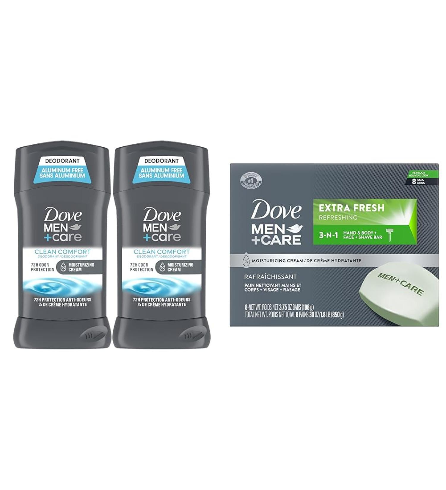 DOVE MEN + CARE Deodorant Stick Moisturizing Deodorant For 72-Hour Protection Clean & 3 in 1 Bar Cleanser for Body Face and Shaving Extra Fresh Body and Facial Cleanser - Buy Online on GoSupps.com