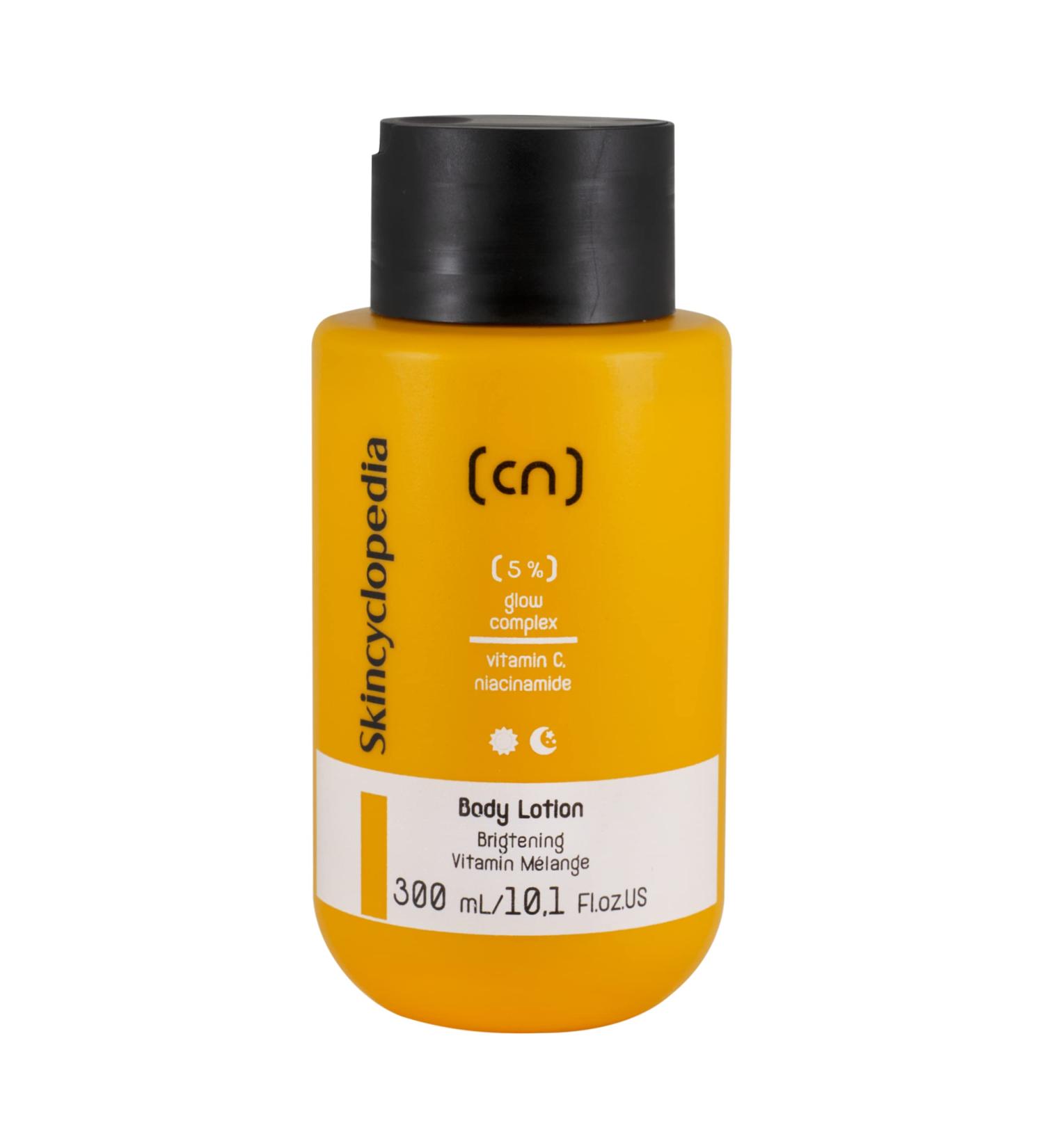 Skincyclopedia 5% Vitamin C Body Lotion with Niacinamide Vitamin E Shea Butter and Almond Oil - Illuminating Body Moisturiser for Women Against Stretch Marks Hyperpigmentation and Back Acne 300ml - Buy Online on GoSupps.com