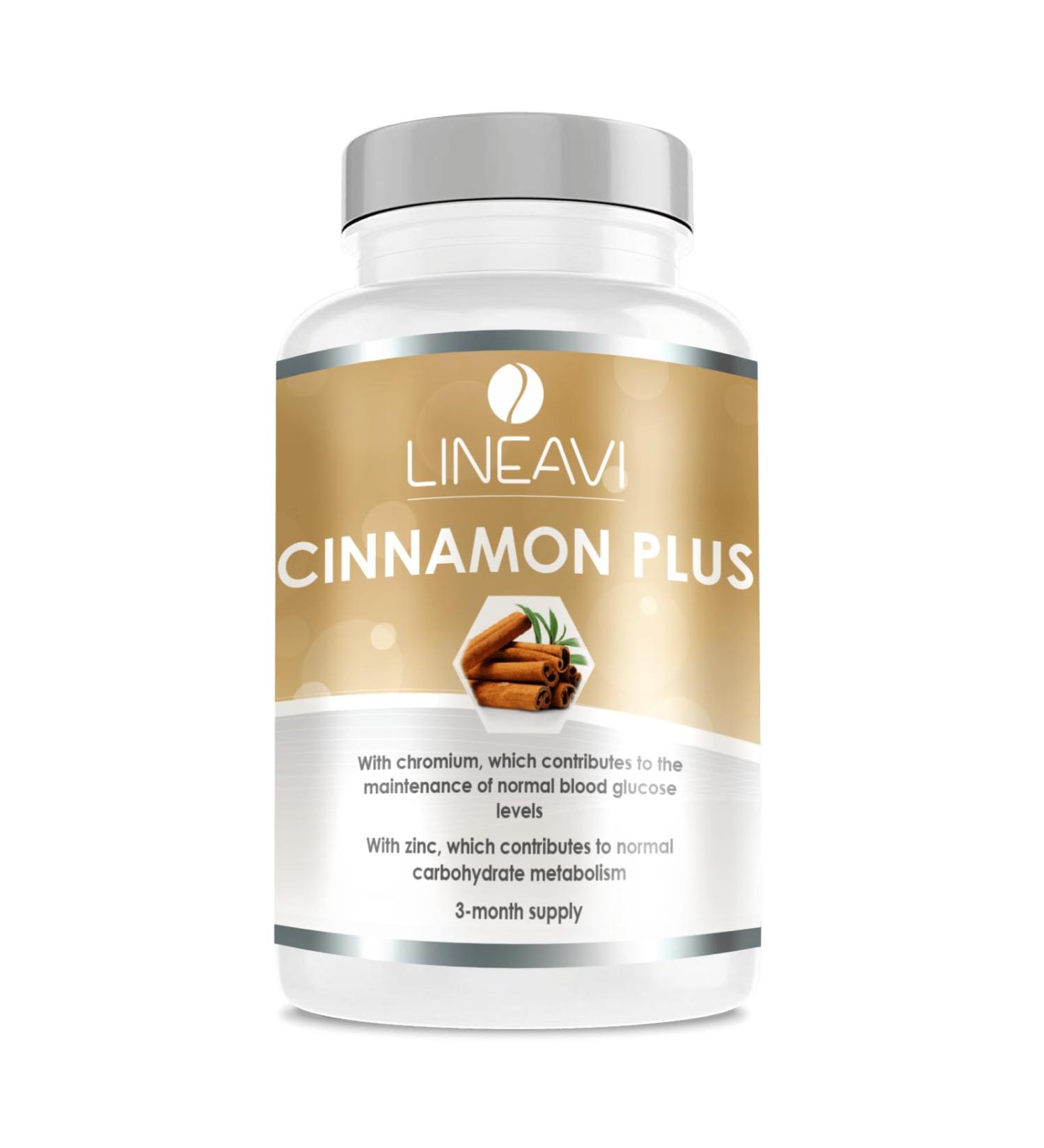 Lineavi Cinnamon Plus - High-Dose 400mg Cinnamon 7mg Zinc & 100 g Chrome Supports Blood Sugar Metabolism & Weight Loss Made in Germany - 180 Capsules (3-Month Supply) - Buy Online on GoSupps.com