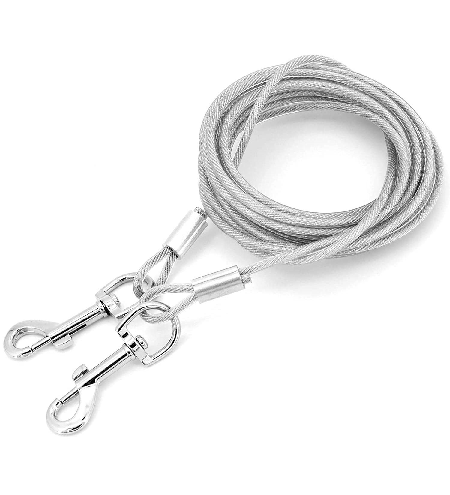 KOMUNJ 9.84ft Chew Proof Dog Tie Out Cable Steel Wire Double Heads Leash for Outdoor Walking & Camping - Small, Medium, and Large Dogs - Buy Online on GoSupps.com