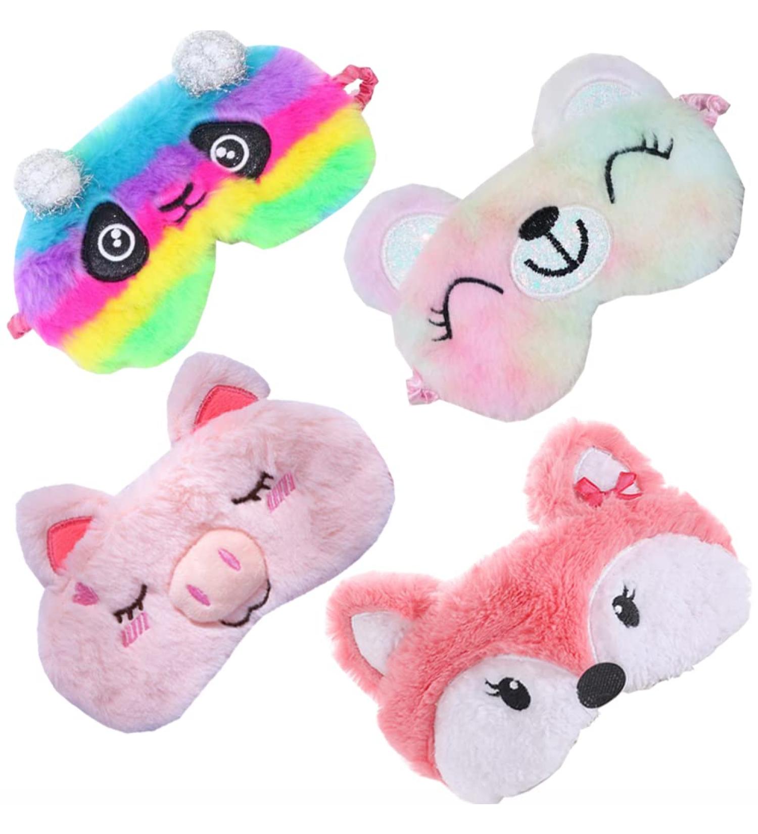 4 Pack Cute Animal Sleeping Masks for Girls and Women - Soft Plush Blindfold Eye Cover for Travel and Night Sleeping - Buy Online on GoSupps.com