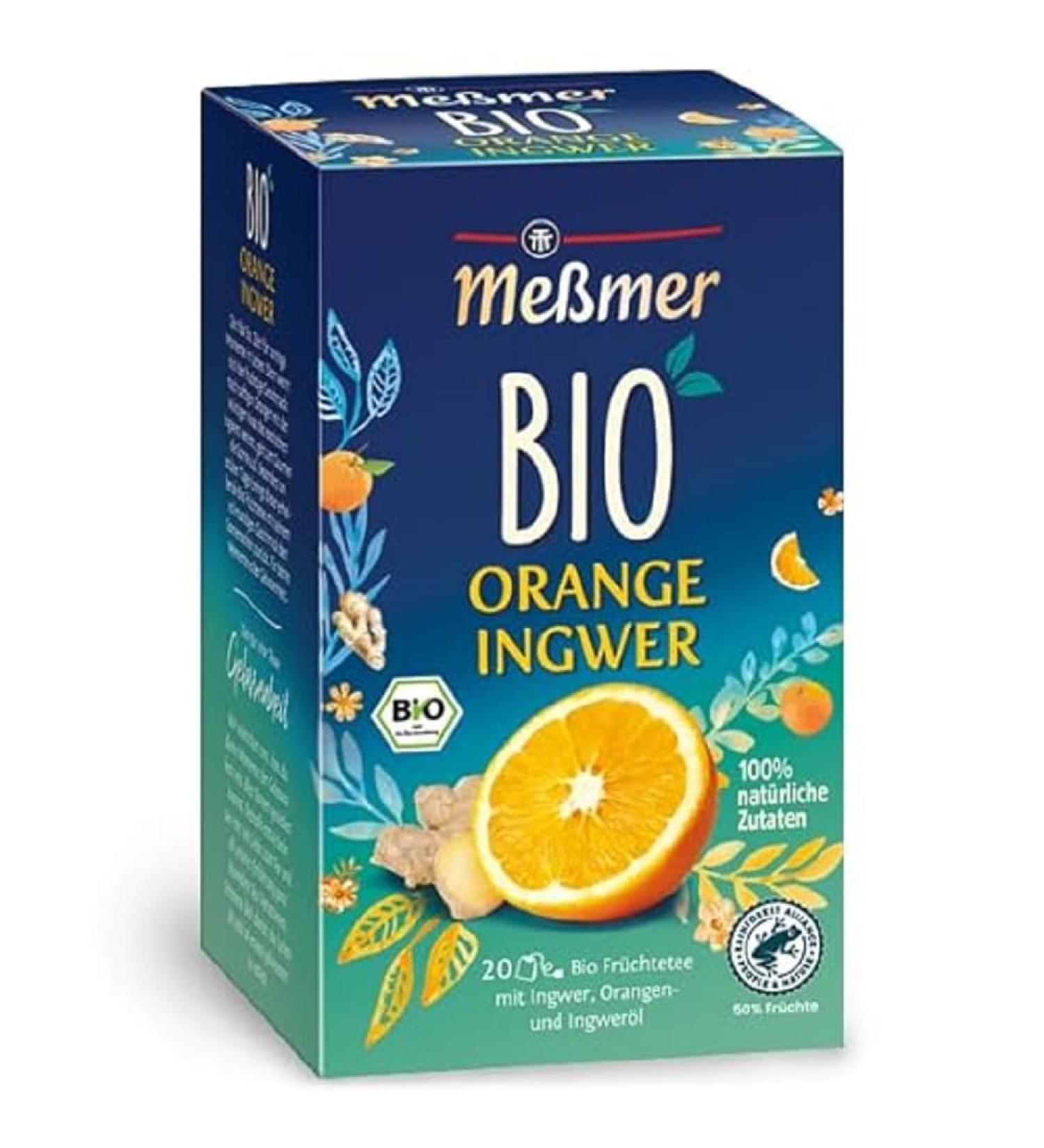 Messmer Bio Orange Ginger |Refined with natural fruit oil |100% natural ingredients |20 tea bags |Vegan |Gluten -free |Lactose -free 20 tea bag organic orange ginger