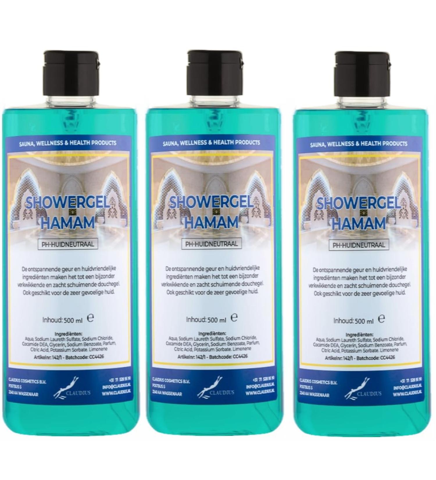 Claudius Hammam Shower Gel 500 ml with Flip Cap - Pack of 3 - Transparent Shower Gel
