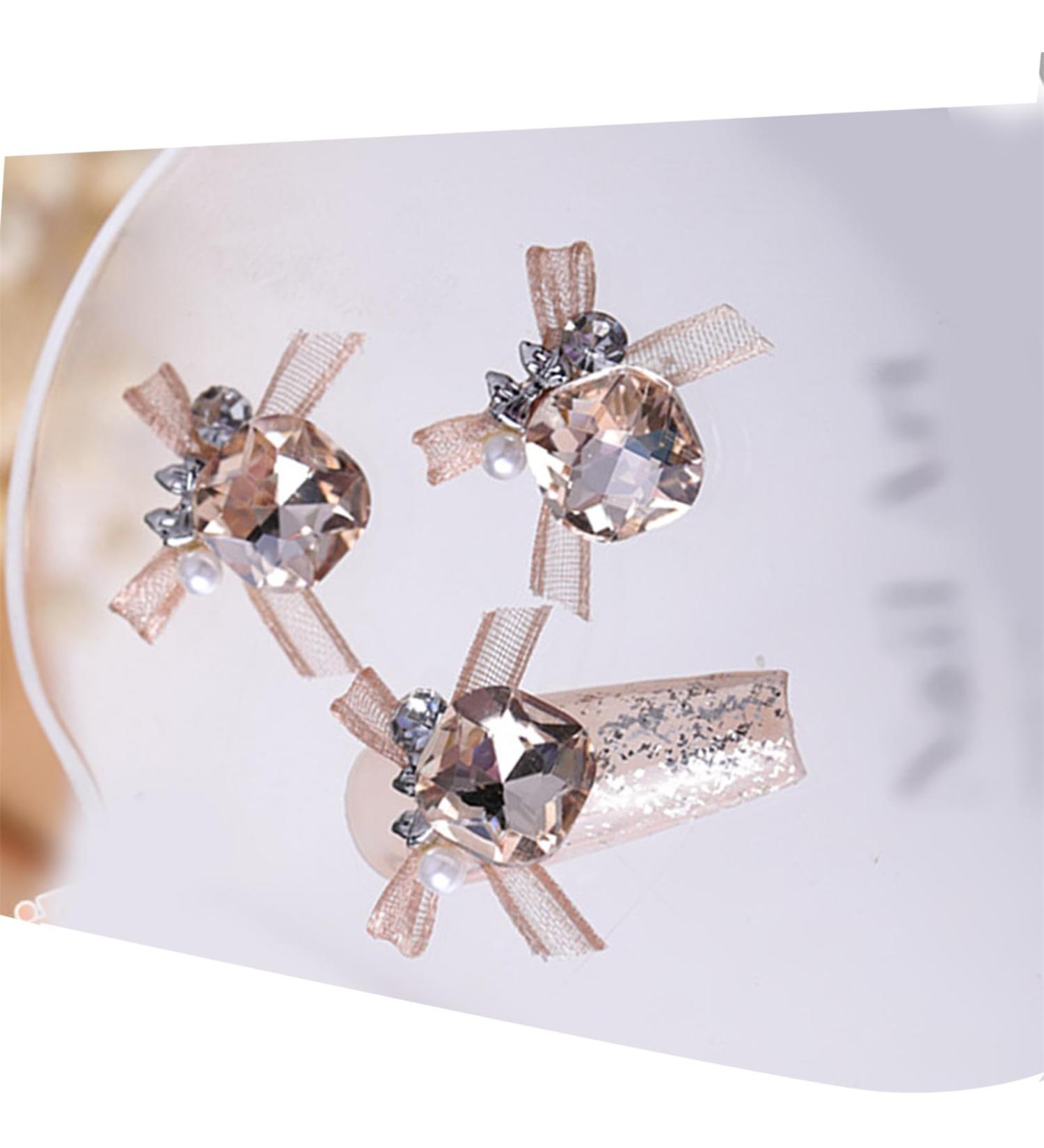3pcs Nail Art With Rhinestones Organza Bowknot Fingernail Decoration For Salon Home Use Nail Accessories Kit champagne - Buy Online on GoSupps.com