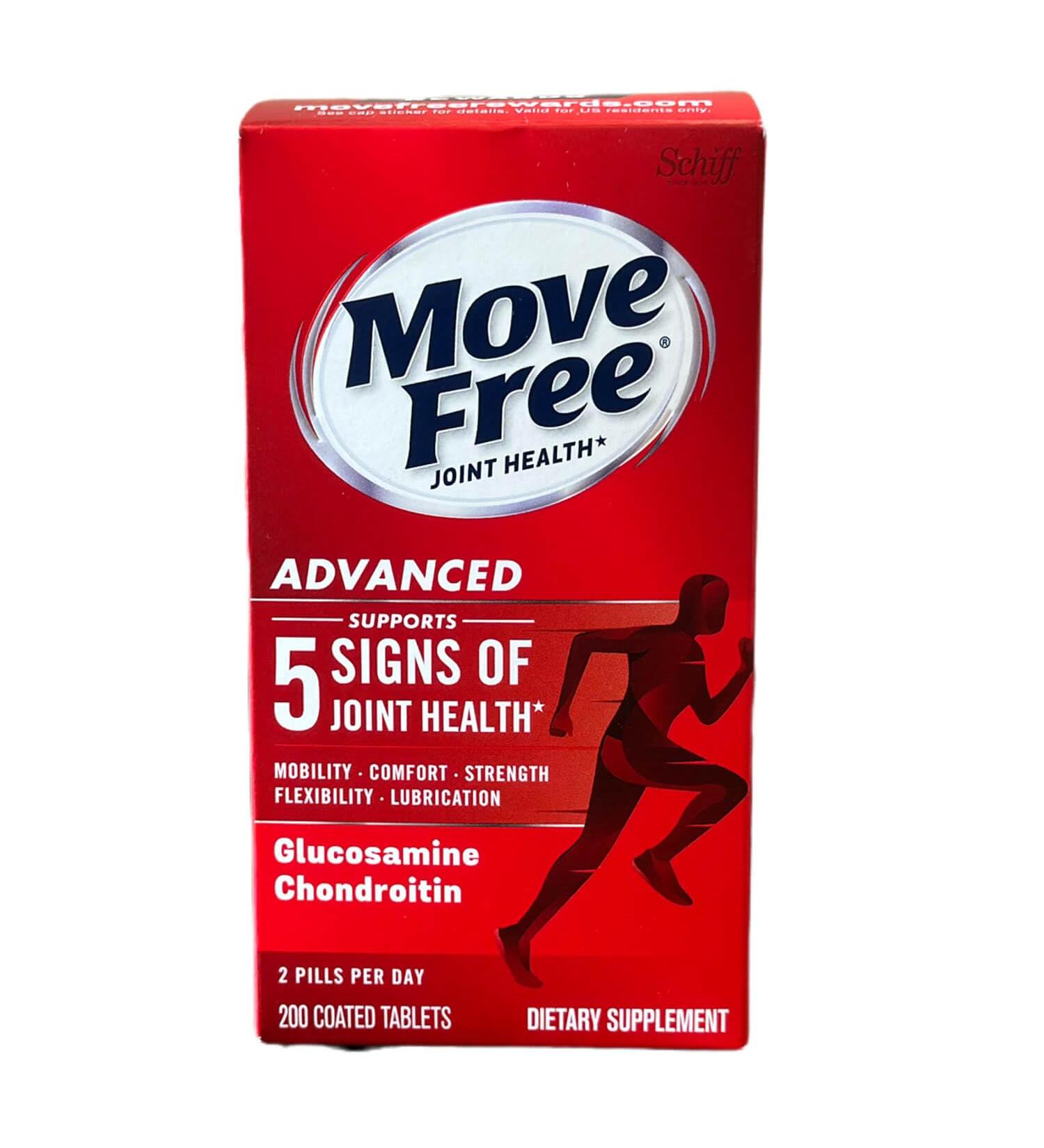 Move Free Advanced Glucosamine Chondroitin + Calcium Fructoborate Joint Support Supplement Supports Mobility Comfort Strength Flexibility & Lubrication - 200 Tablets (100 Servings)* - Buy Online on GoSupps.com