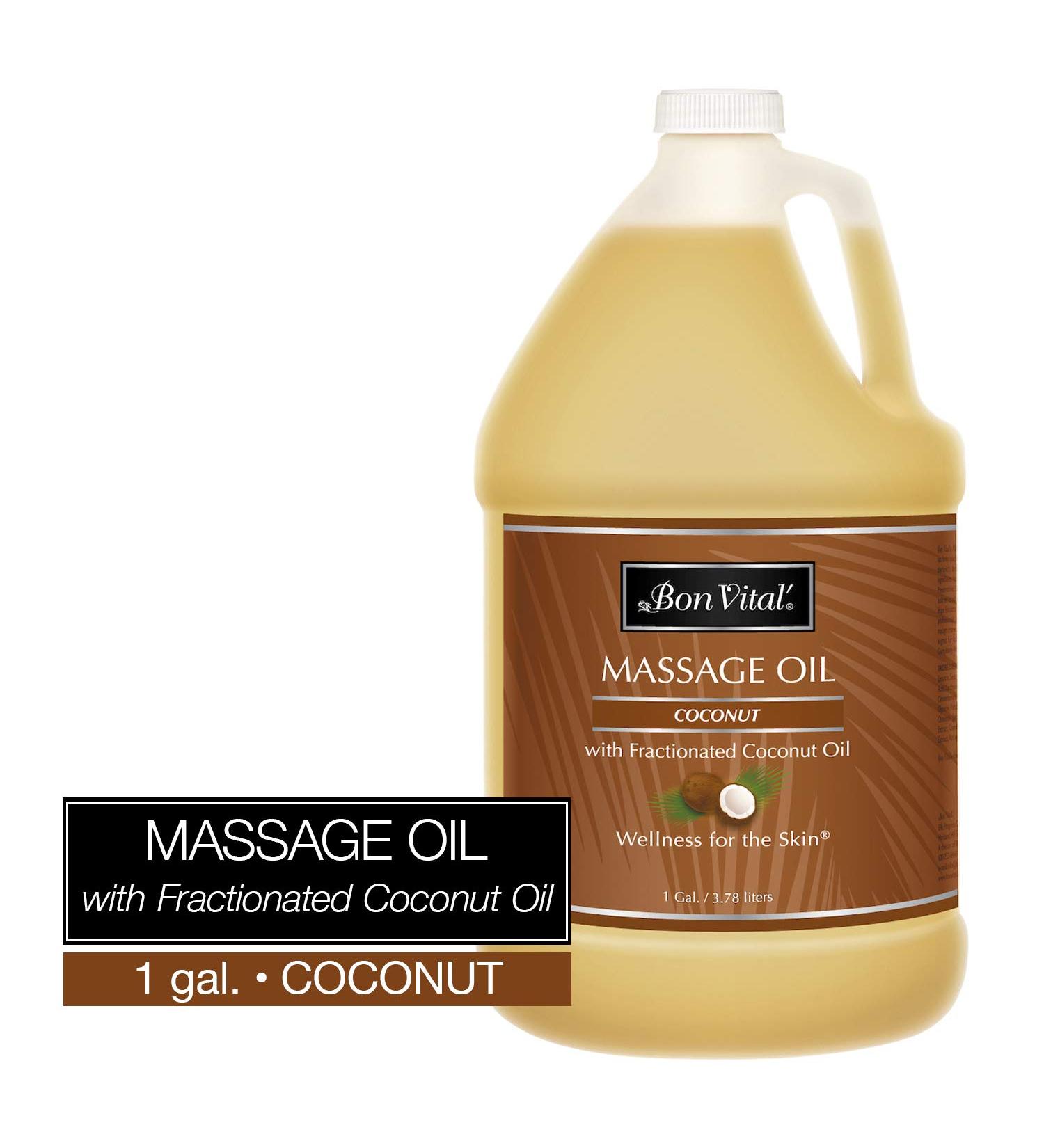 Bon Vital' BVCO1G Coconut Massage Oil - 100% Pure Fractionated Coconut Oil for Dry Skin Repair - 1 Gallon Bottle for Therapeutic Massages - Buy Online on GoSupps.com