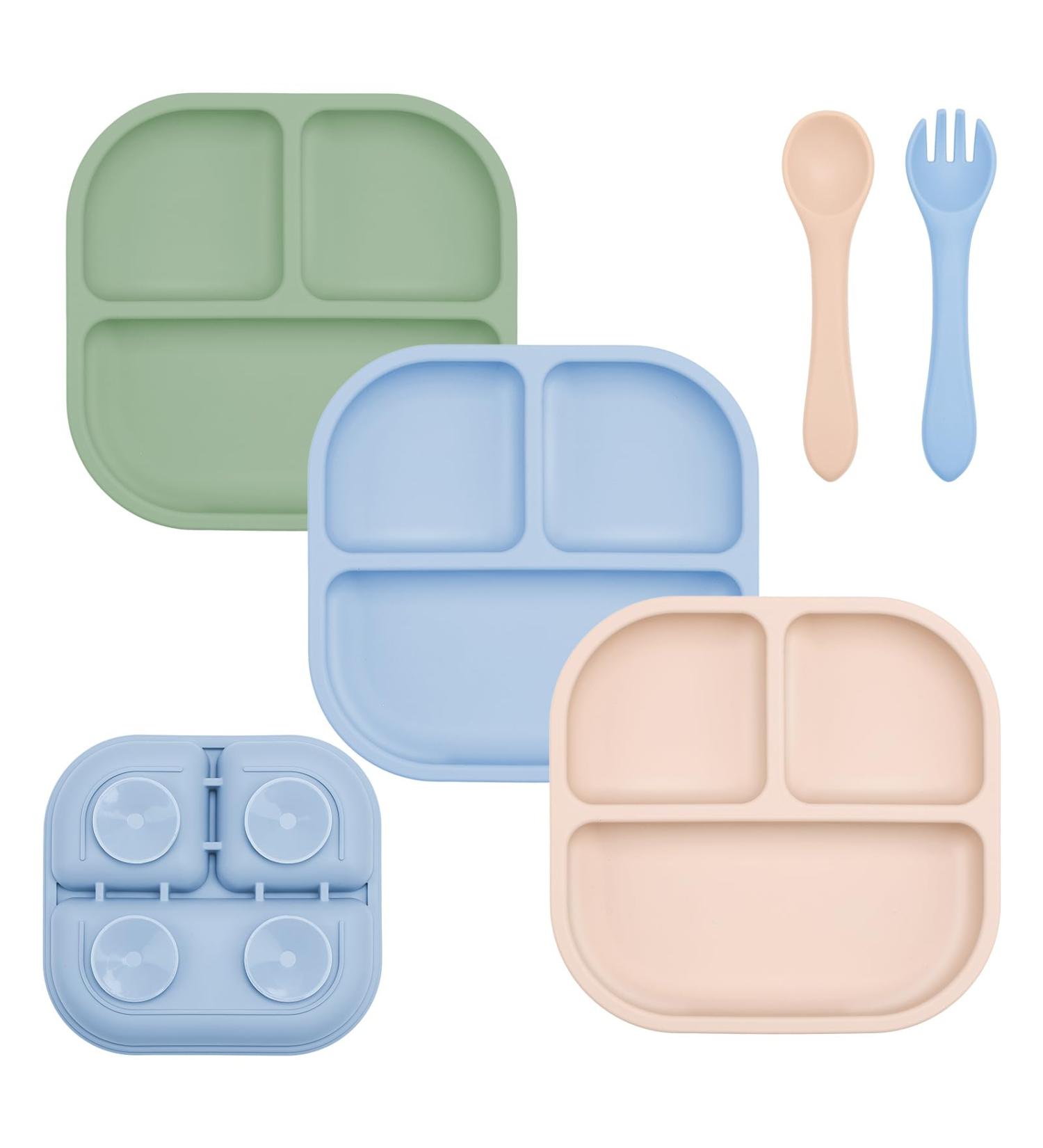 FireTink 3-Piece Silicone Baby Plate Set - BPA-Free Suction Cup Slip-Resistant Children's Dishware with Fork & Spoon - Buy Online on GoSupps.com
