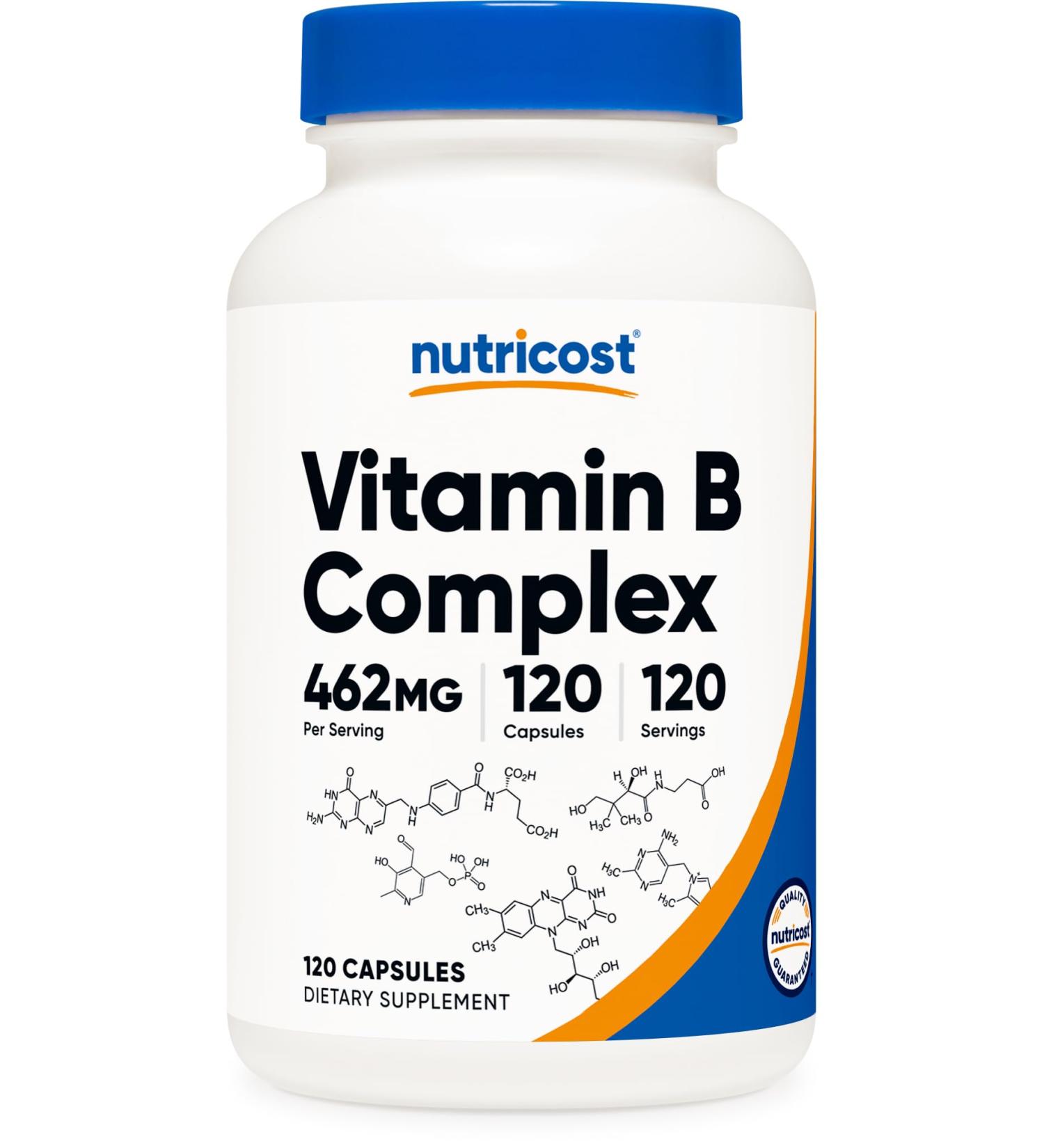Nutricost High Potency Vitamin B Complex 462mg 120 Capsules - with Vitamin C - Energy Complex 120 Count (Pack of 1) - Buy Online on GoSupps.com