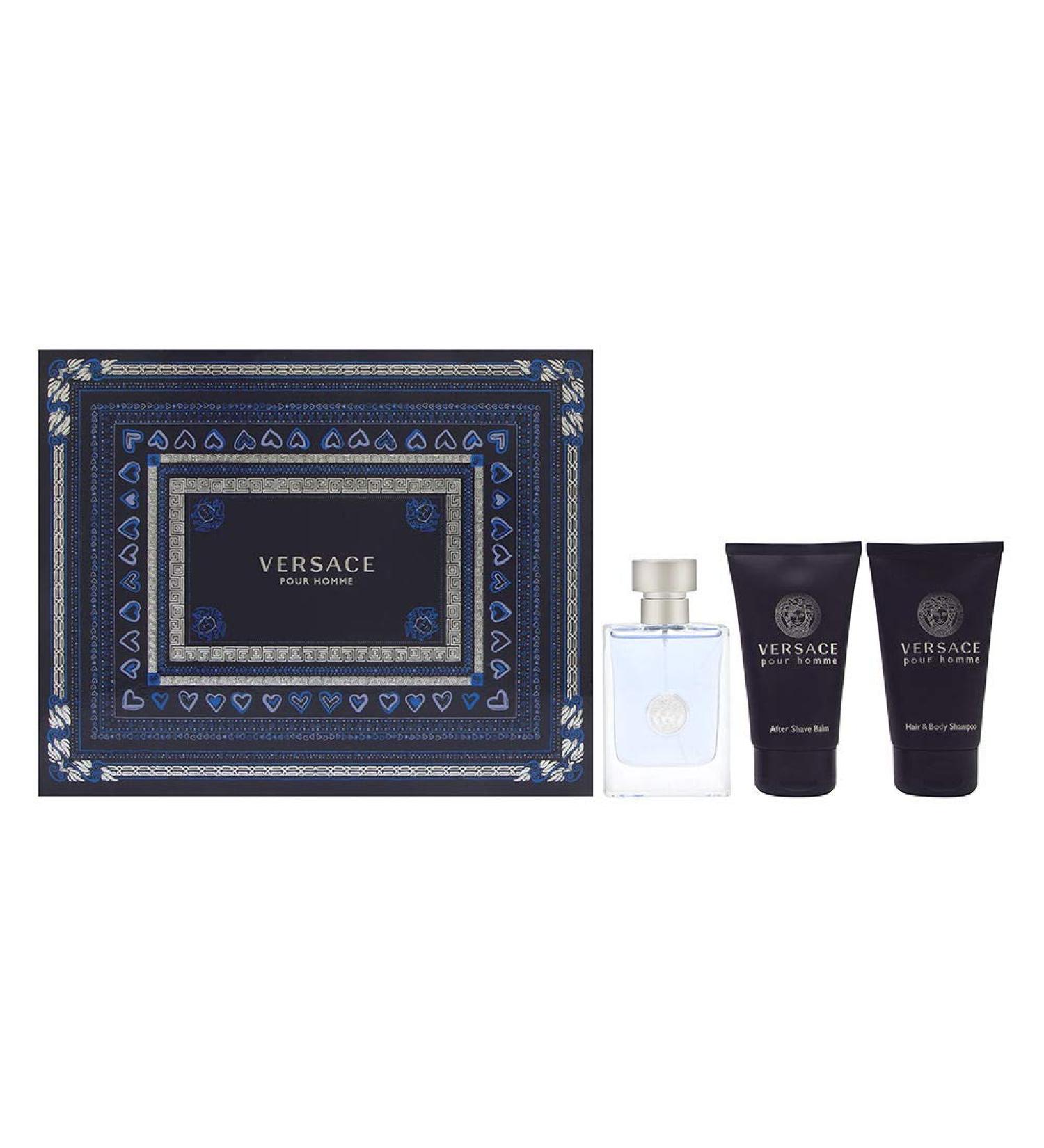 Versace Pour Homme for Men 3 Piece Set Includes: 1.7 oz Eau de Toilette + 1.7 oz Hair & Body Shampoo + 1.7 oz After Shave Balm
