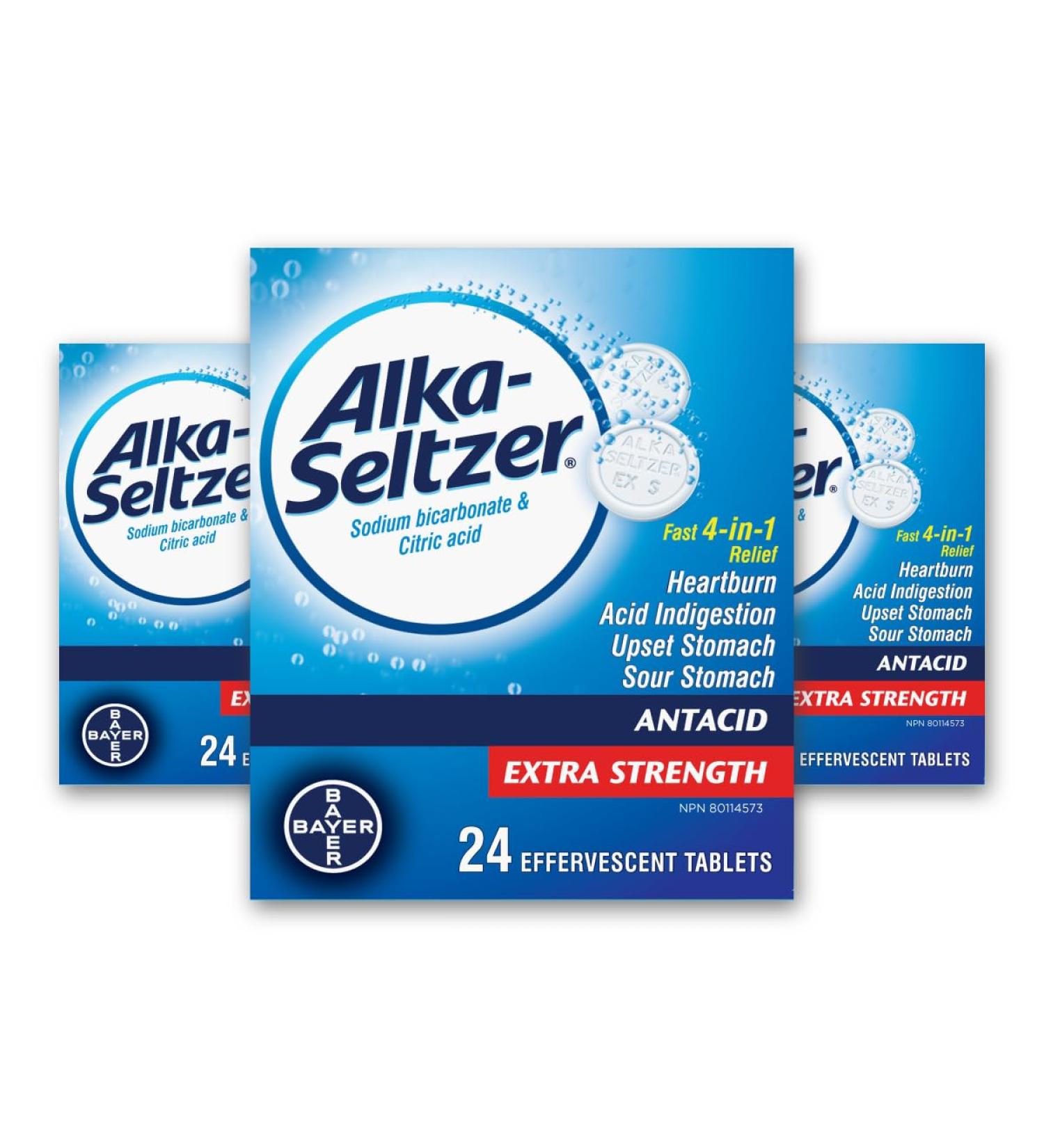 Alka-Seltzer Antacid Heartburn Relief Effervescent Tablets - Extra Strength Antacid Tablets For Heartburn And Upset Stomach Relief Contains Sodium Bicarbonate And Citric Acid 3x24 Tablets (72) - Buy Online on GoSupps.com