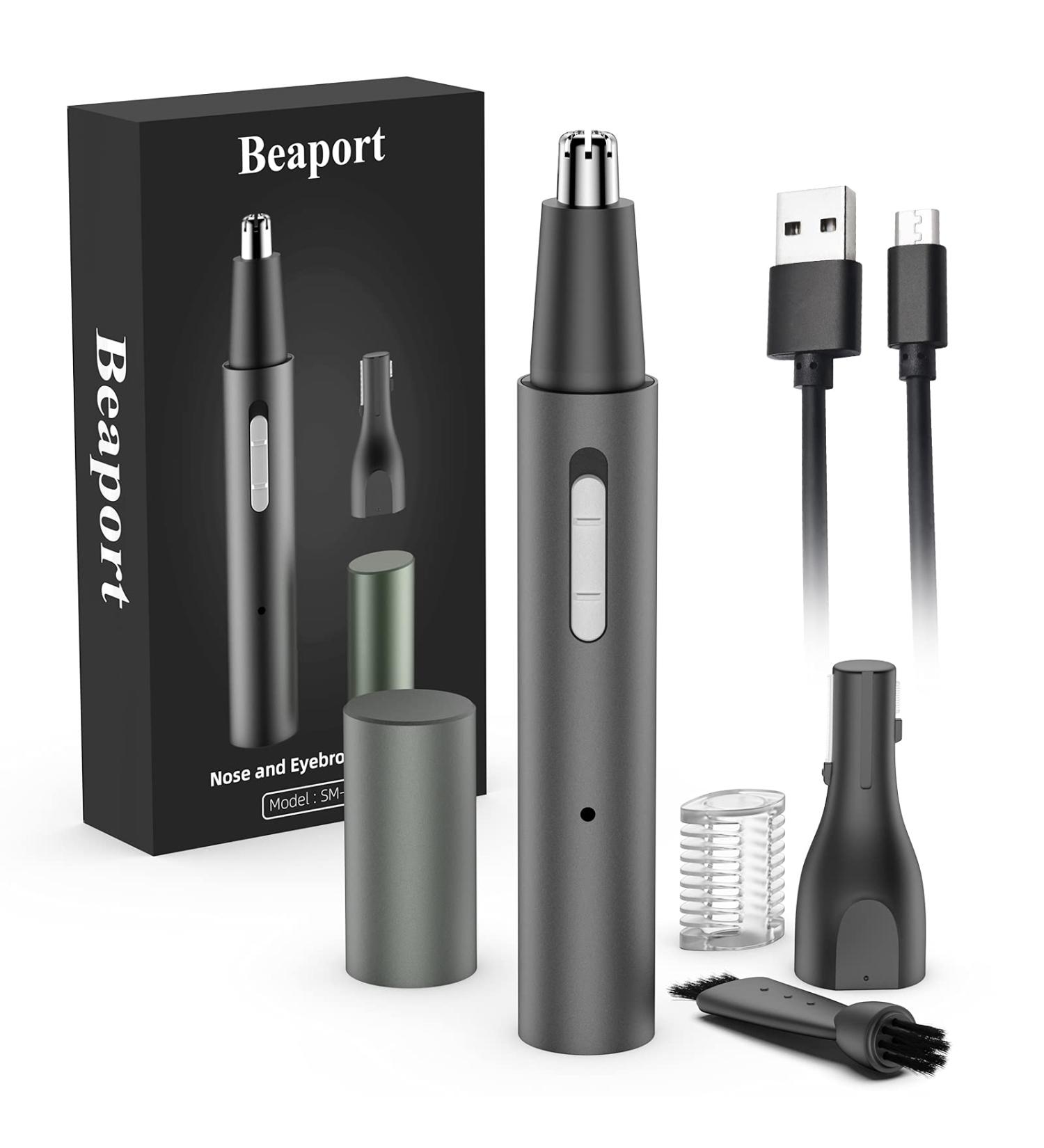 Rechargeable Nose and Eyebrow Trimmer - Professional 2 in 1 Metal Razor for Painless Hair Removal - Black - Buy Online on GoSupps.com