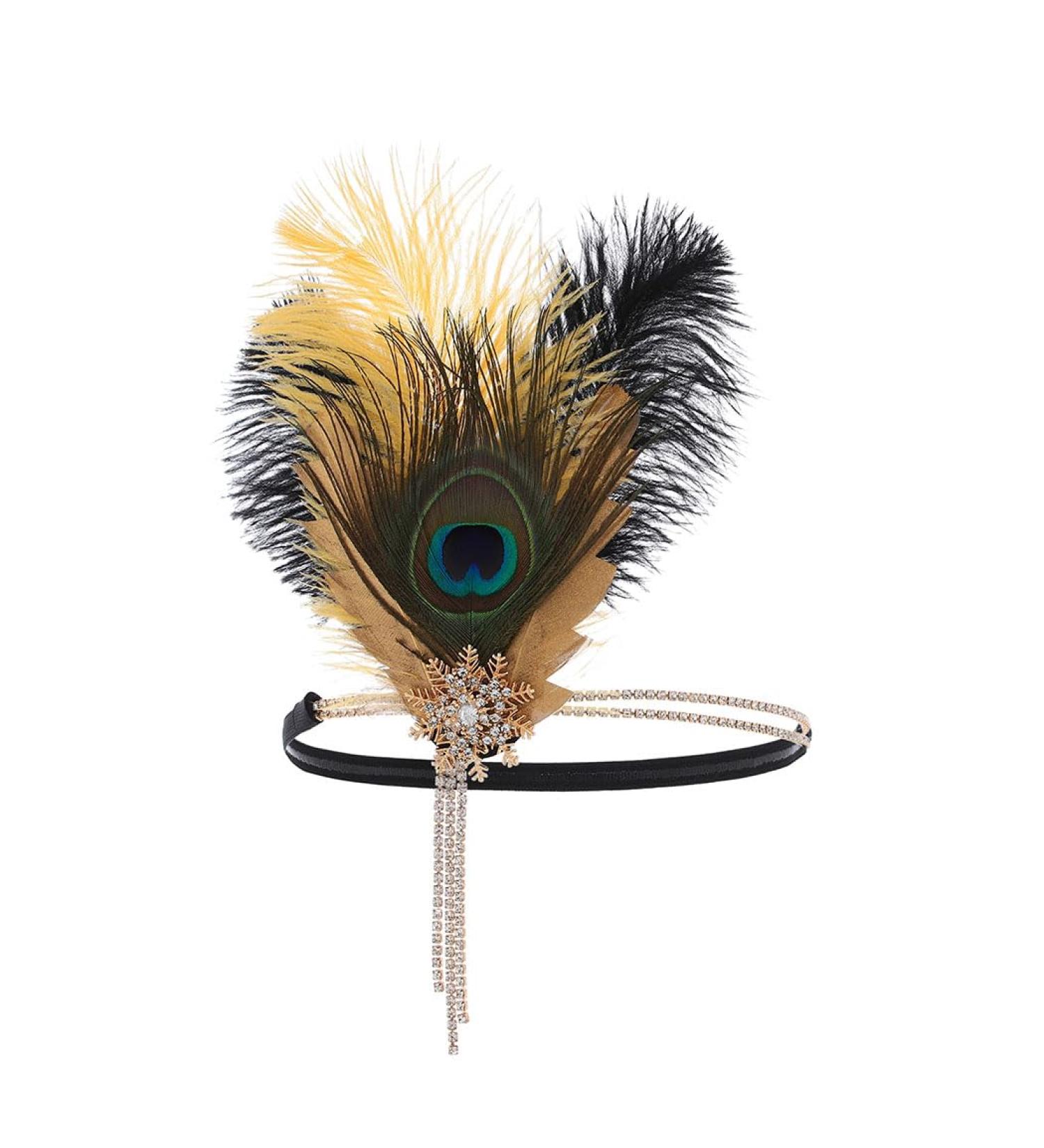 IYOU 1920s Gatsby Headband Black Peacock Feather Flapper Headpiece Rhinestone Vintage Prom Festival Costume Hair Accessories for Women - Buy Online on GoSupps.com
