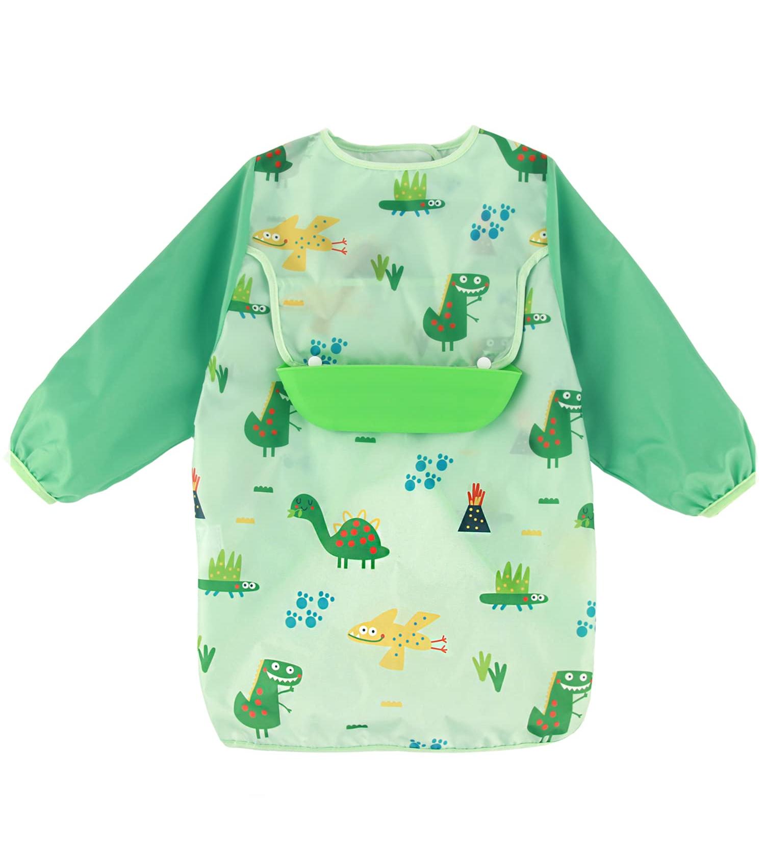 Discoball Waterproof Baby Bib with Sleeves - Silicone Pocket, Unisex Dribble Bib for Infant Toddler 6M-3Y (Blue) - Buy Online on GoSupps.com