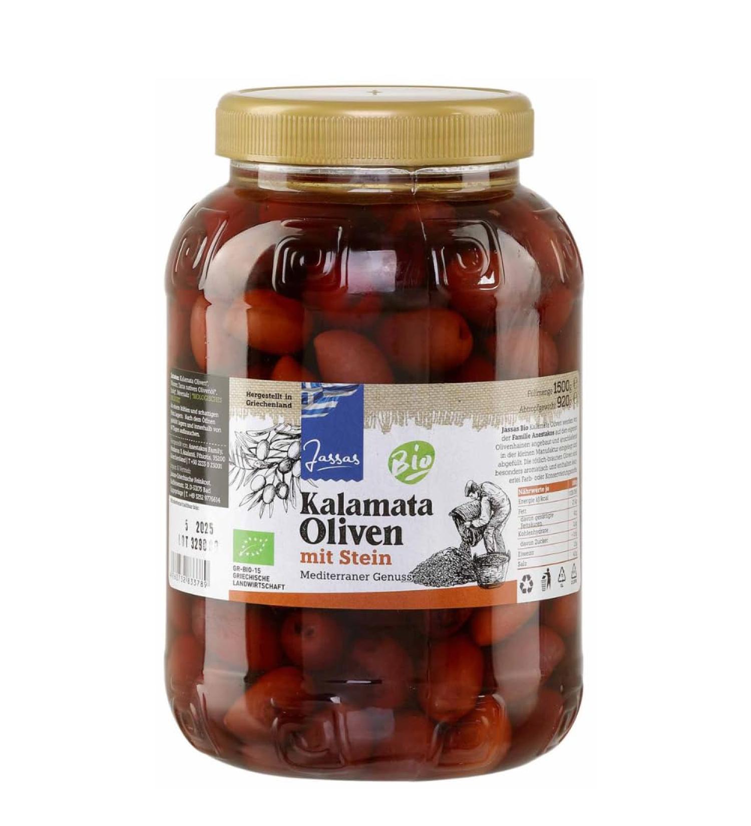 Greek Kalamata Olives with Stone 920g | Organic Certified | Kalamata Olives from Greece | Jassas | GR-BIO-15