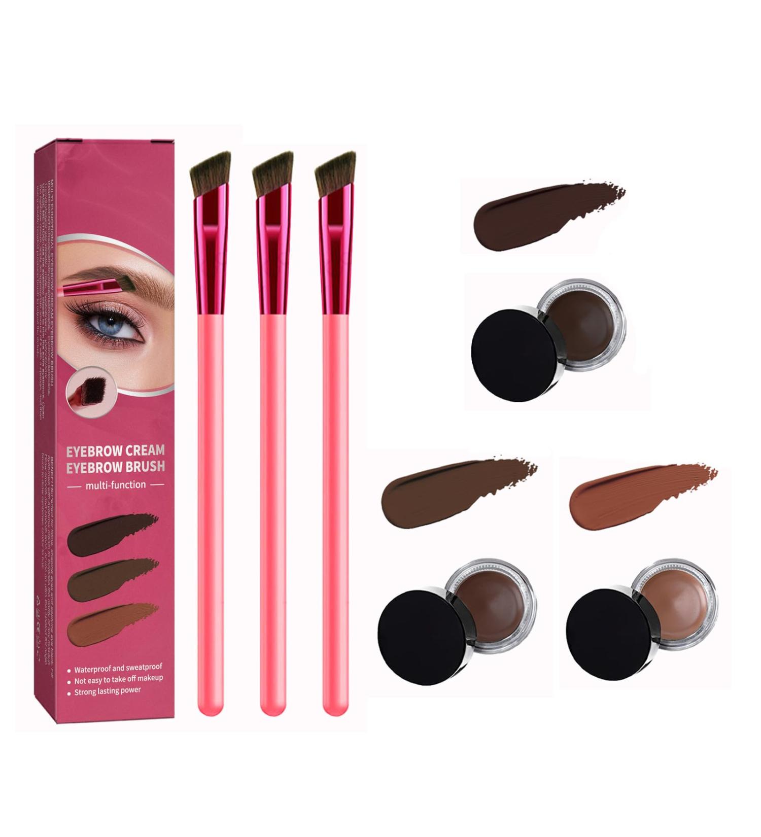Eyebrow Brush Home Eyebrow Care Kit 4D Laminated 4D Laminated Brow Home-Grooming Kit 4D Hair Stroke Brow Stamp Brush with Eyebrow Cream (3Pcs-Mix) - Buy Online on GoSupps.com