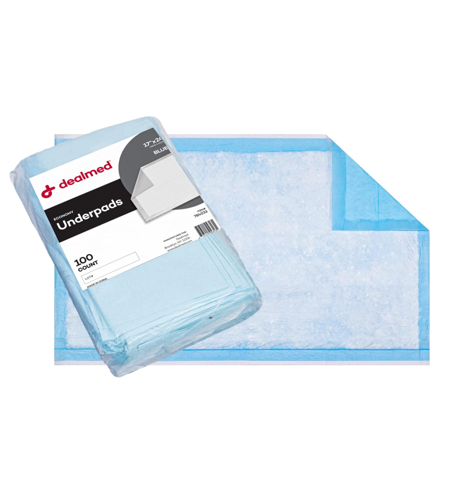 Dealmed Economy Absorbency Medical Underpads 100 Count | 2-Ply Tissue Fill for Pet Pads and Furniture Protection | 17 x 24 Blue Barrier | 1 Pack - Buy Online on GoSupps.com