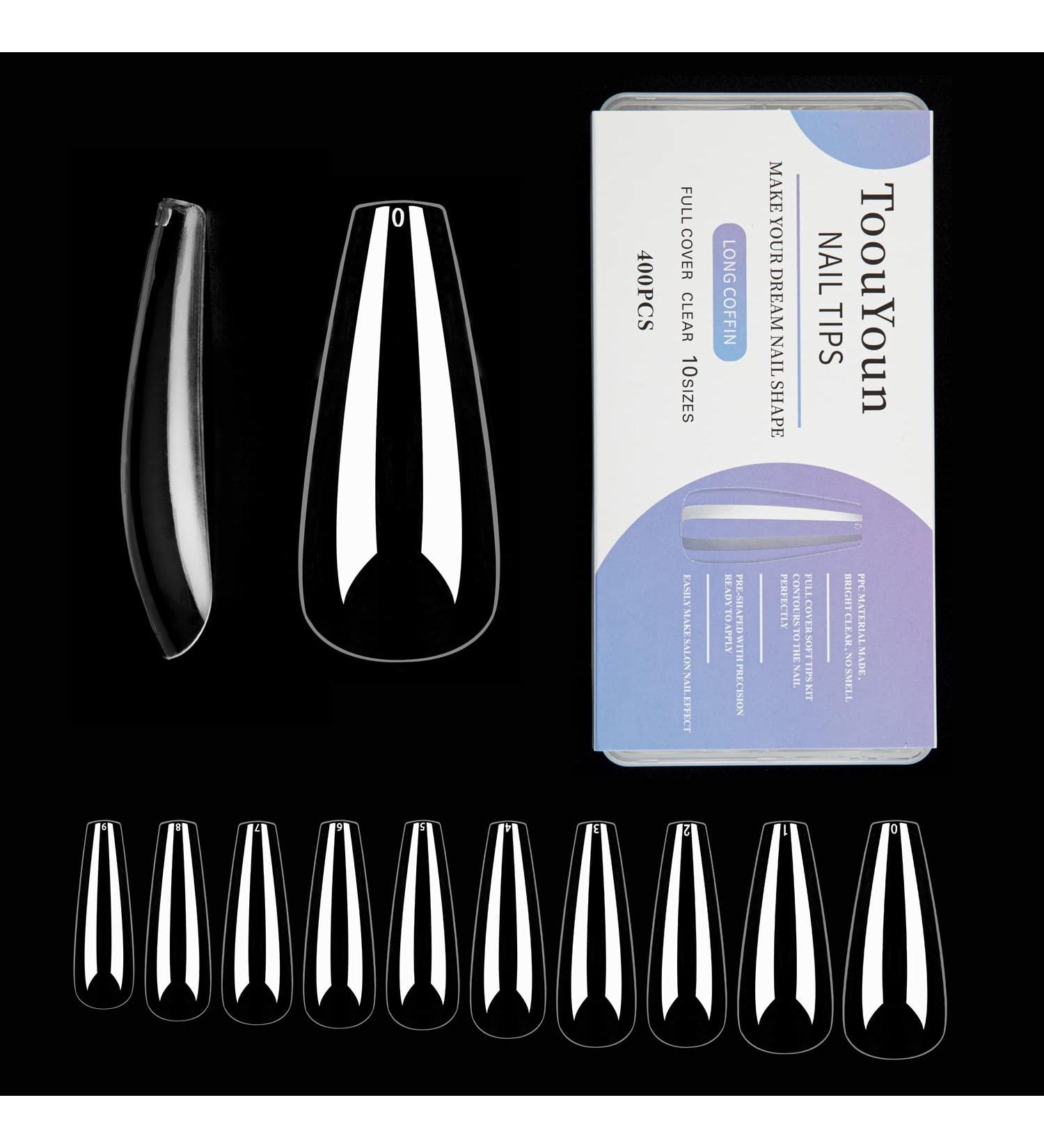 ToouYoun 400pcs Clear Coffin Press-On Nails | Long Full Cover Acrylic Nail Tips for DIY Nail Art - Buy Online on GoSupps.com