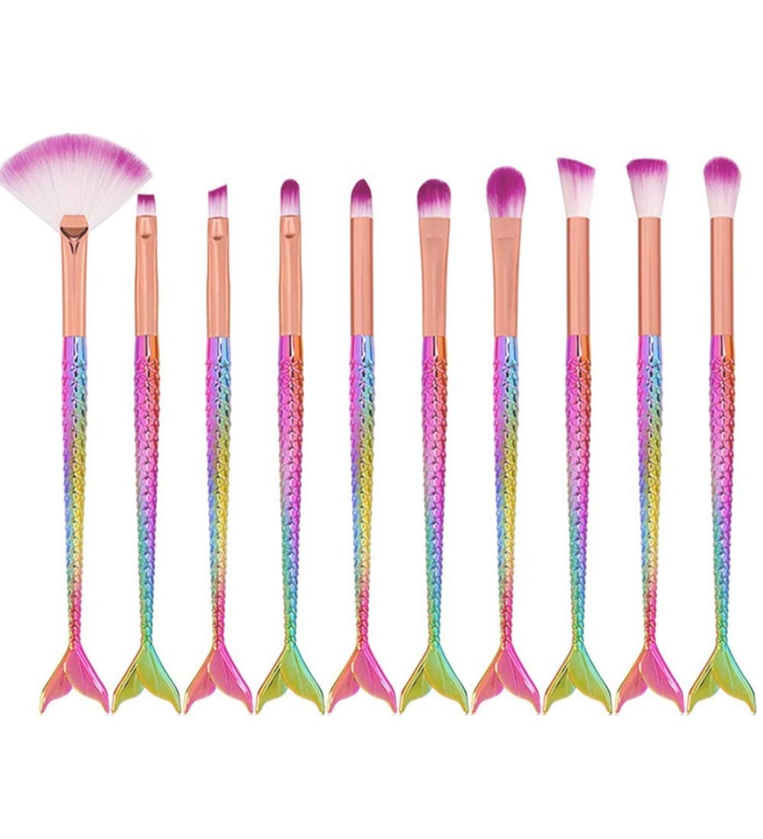 10-Piece Mermaid Makeup Brush Set - Colorful Fish Tail Eyeshadow Eyeliner & Concealer Brushes - International Shipping - Buy Online on GoSupps.com