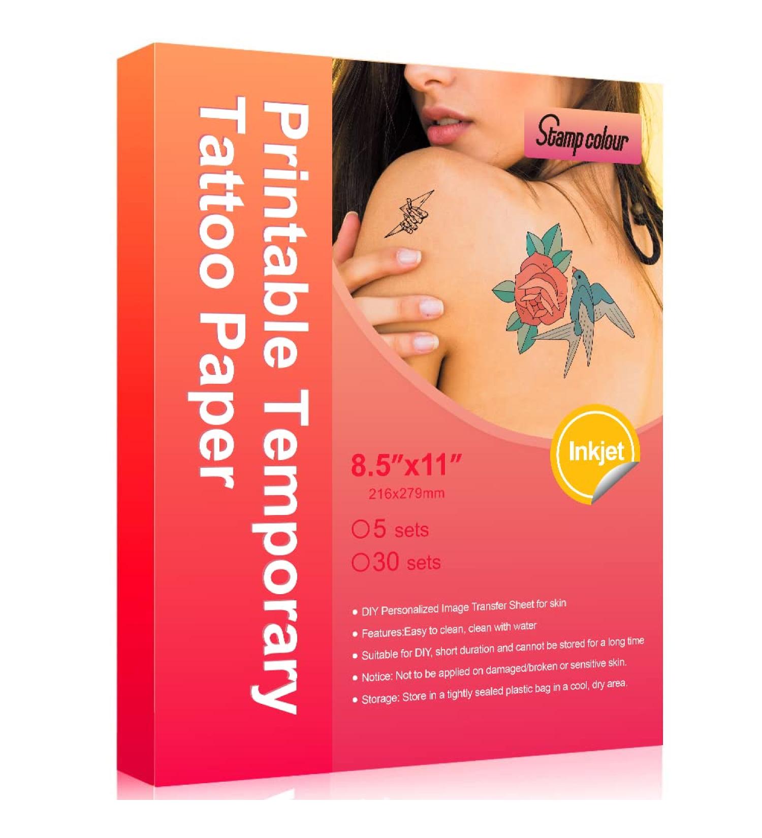 Stampcolour Inkjet Printable Temporary Tattoo Paper - 5 Sheets 8.5X11 DIY Tattoos Stickers for Personalized Image Transfer - Custom Waterslide Decal for Women & Men - Buy Online on GoSupps.com