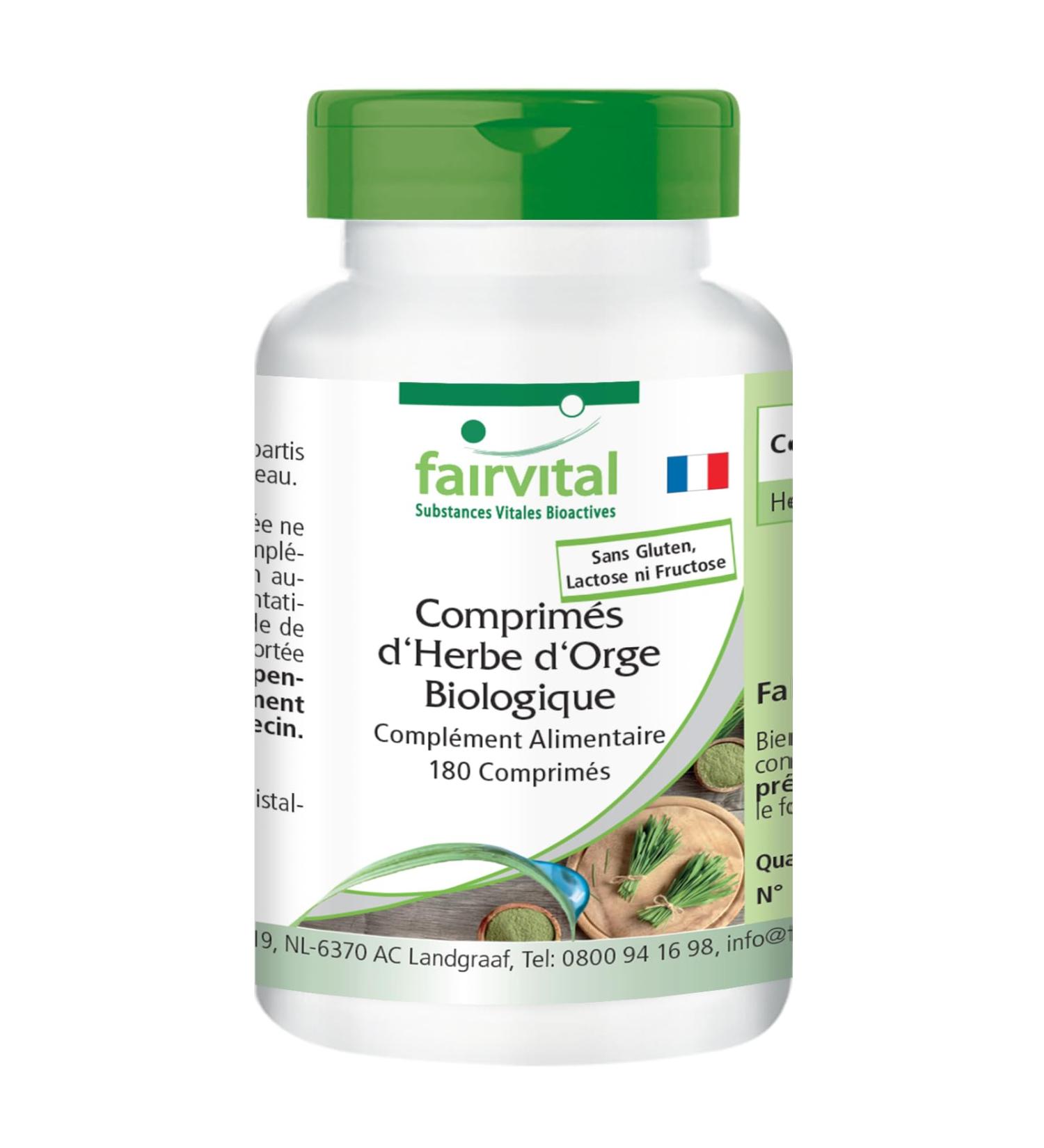 Fairvital | Comprim s d'herbe d'orge bio - 180 comprim s - Haute biodisponibilit - qualit contr l e et haute dose - 100% v g talien - Made in Germany - Buy Online on GoSupps.com