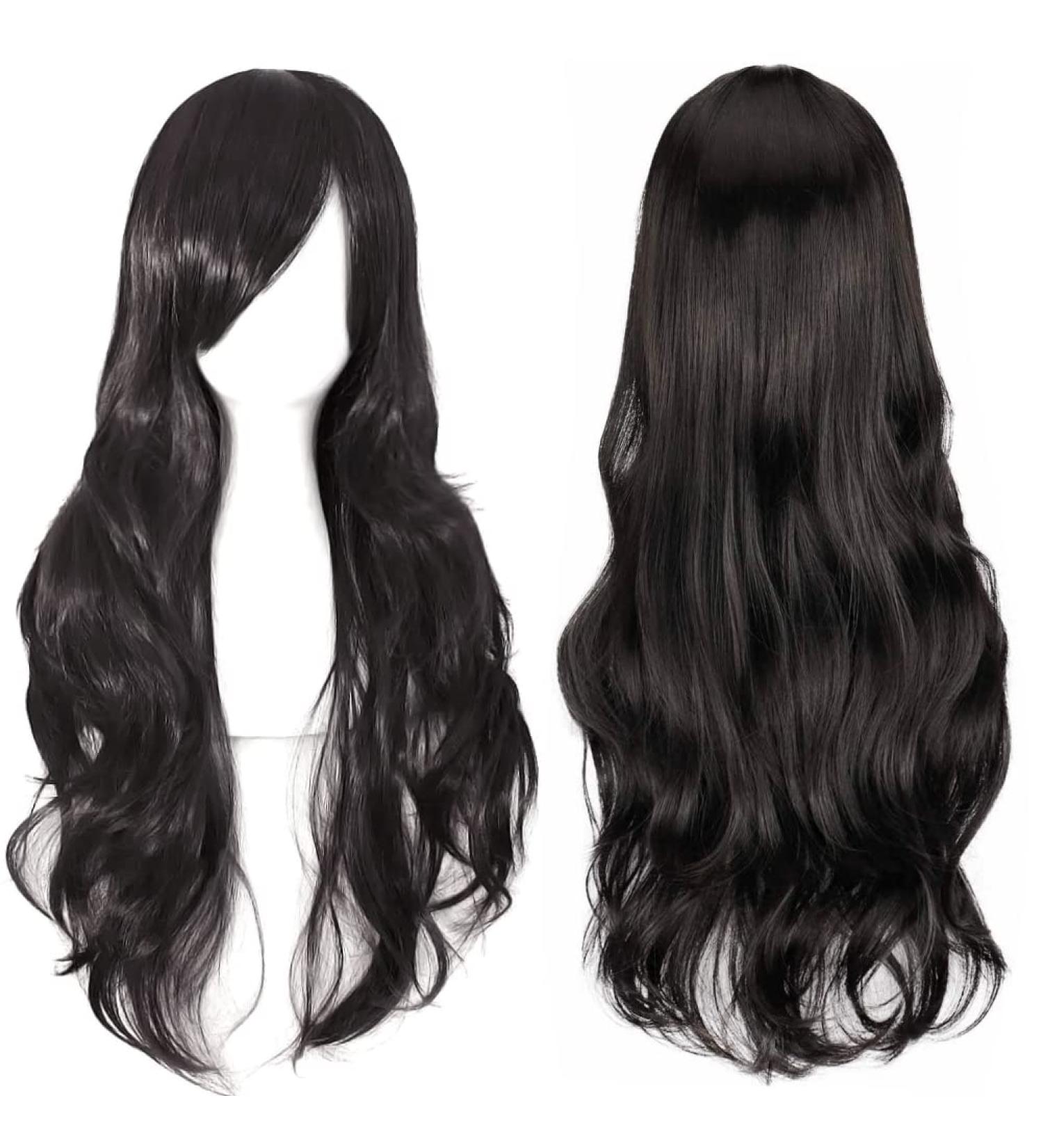 ColorfulPanda Charming Long Black Wigs for Women Girls Natural Curly Wavy Synthetic Hair Cosplay Party Halloween Costume Wig