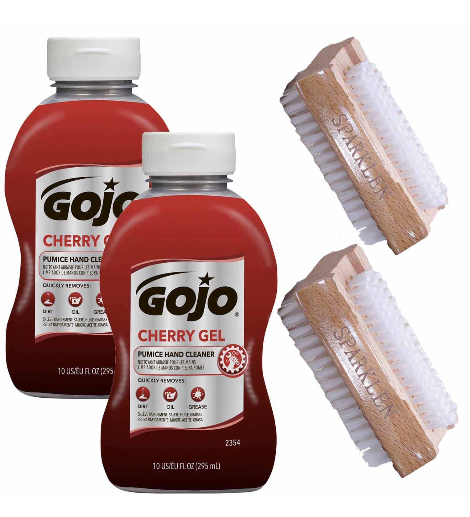 SPARKLEN GOJO Cherry Gel Pumice Hand Cleaner 20 Oz. (2 Bottles, 10 Oz. each) with Wooden Nail Brushes - Heavy Duty, Cherry Scented Scrub - Buy Online on GoSupps.com