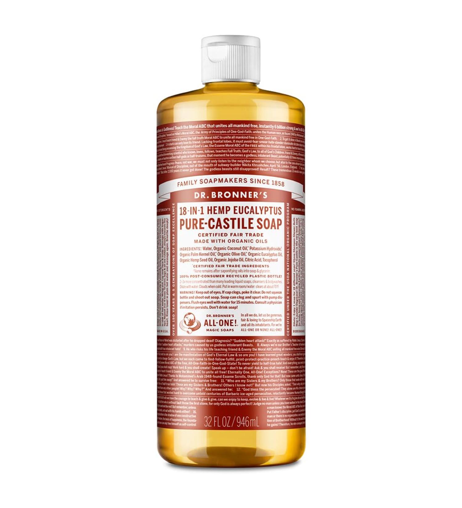 Dr. Bronner's Magic Soaps Pure Castile Soap - 18-in-1 Hemp Eucalyptus 32oz (946ml) - Eco-Friendly & Versatile - Buy Online on GoSupps.com