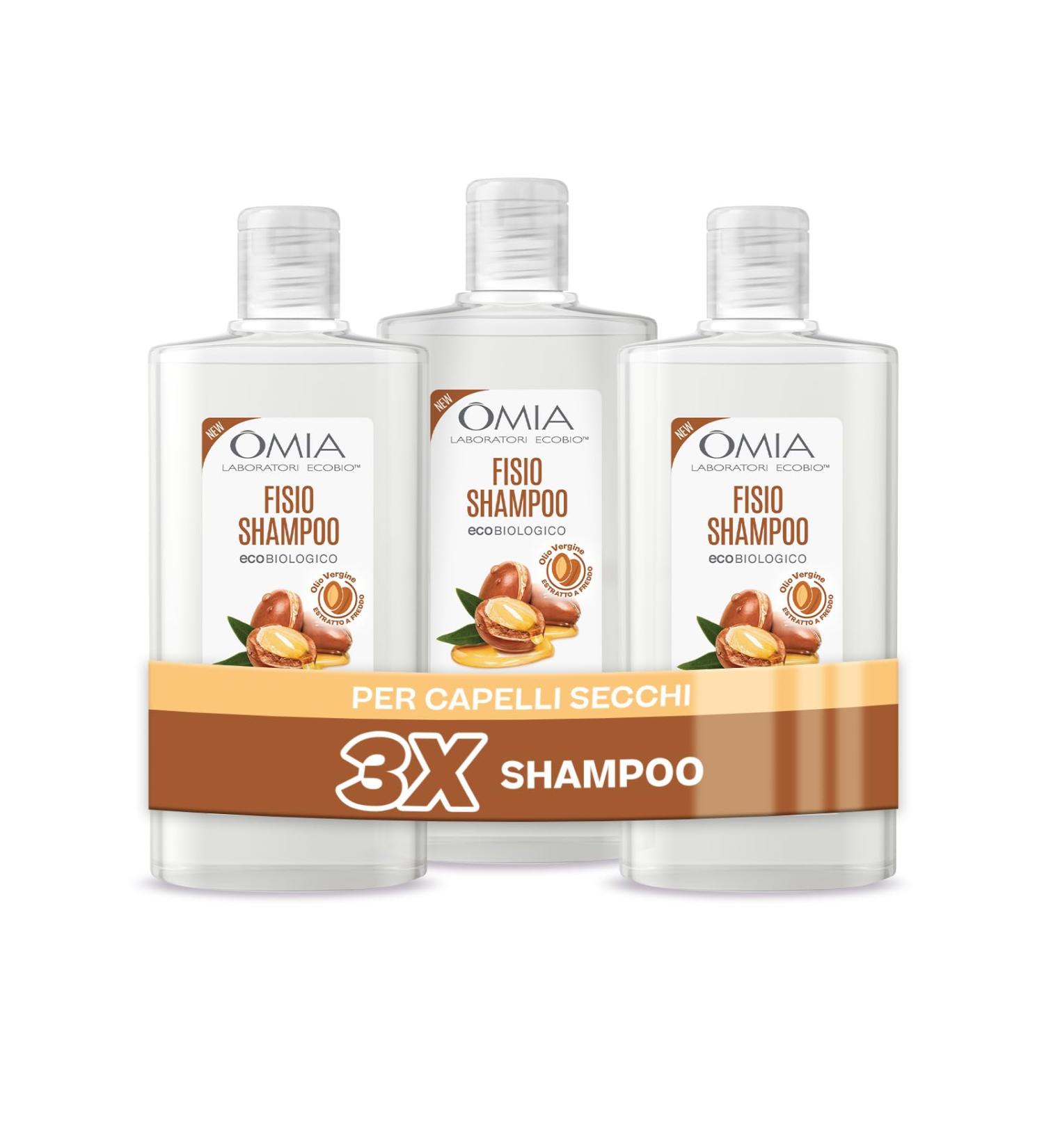  Omia Omia Fisio Eco Bio Shampoo with Moroccan Argan Oil for Dry Hair Nourishing and Restructuring Shampoo for Frequent Washing Silicone-Free and SLES 3 x 200 ml Bottles - Buy Online on GoSupps.com